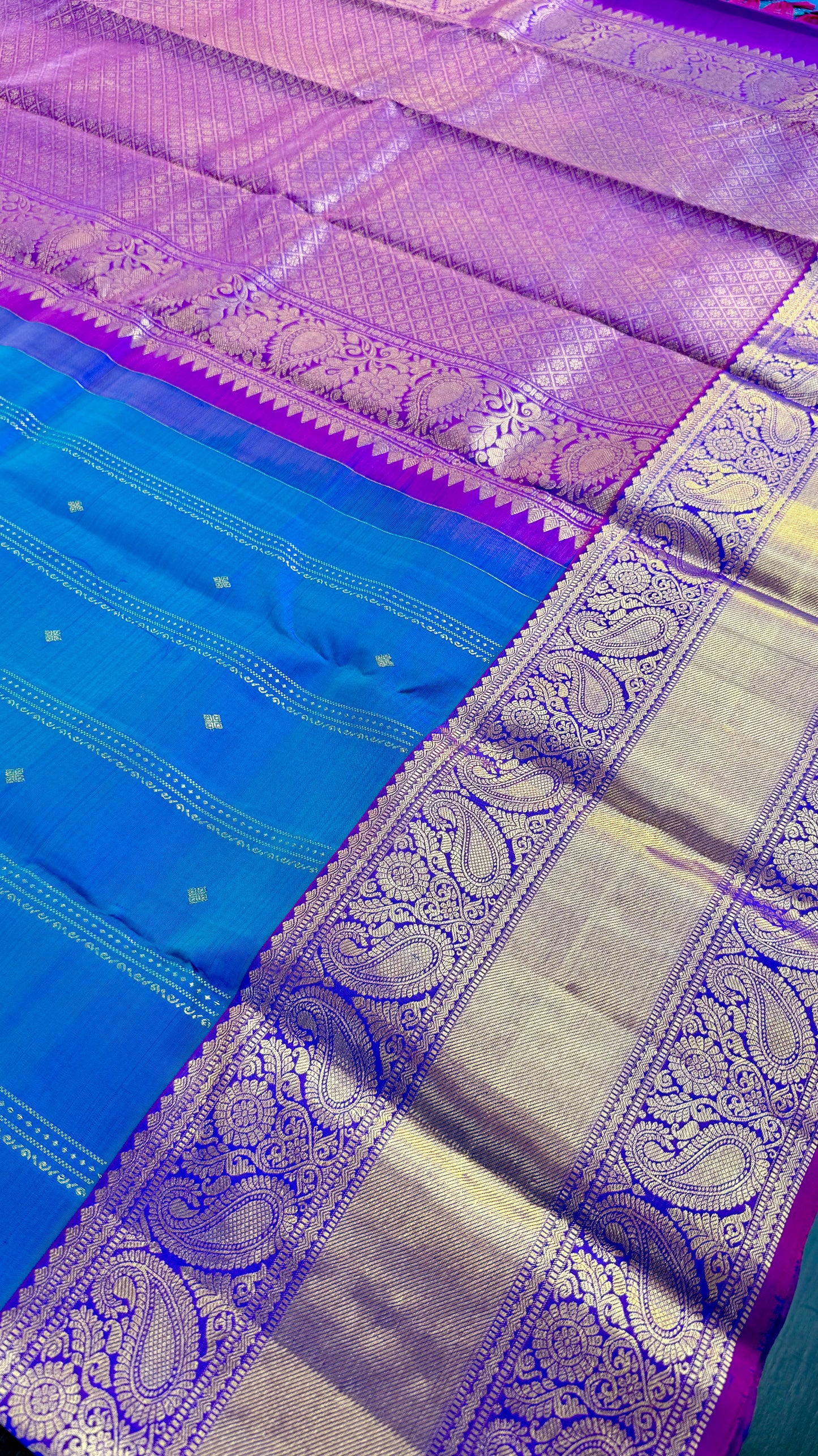 DUAL TONE PEACOCK BLUE WITH CONTRAST PURPLE HANDLOOM KANICHIPURAM SILK SAREE (KSS12)