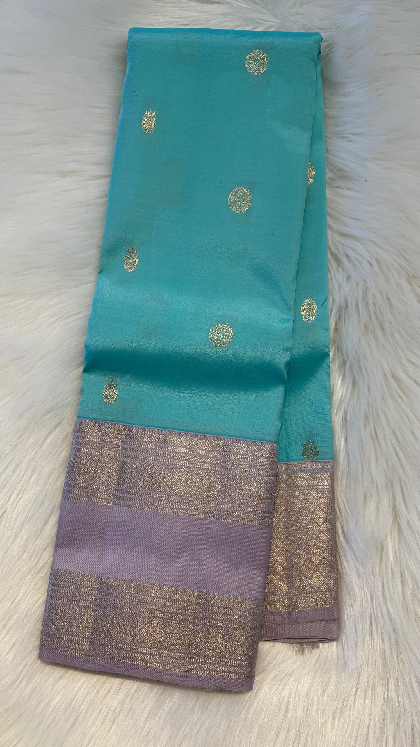 TIFFANY BLUE WITH CONTRAST LILAC HANDLOOM KANICHIPURAM SILK SAREE (KSS276)