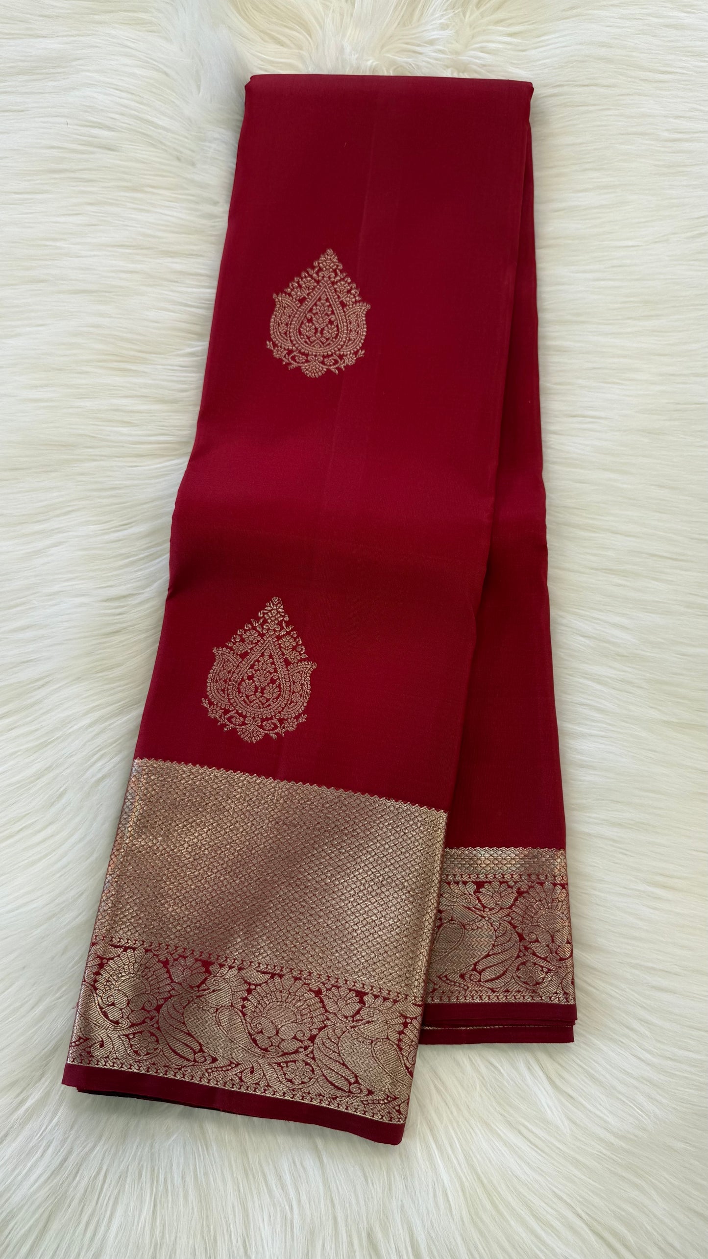RED GOLD ZARI HANDLOOM KANICHIPURAM SILK SAREE (KSS219)
