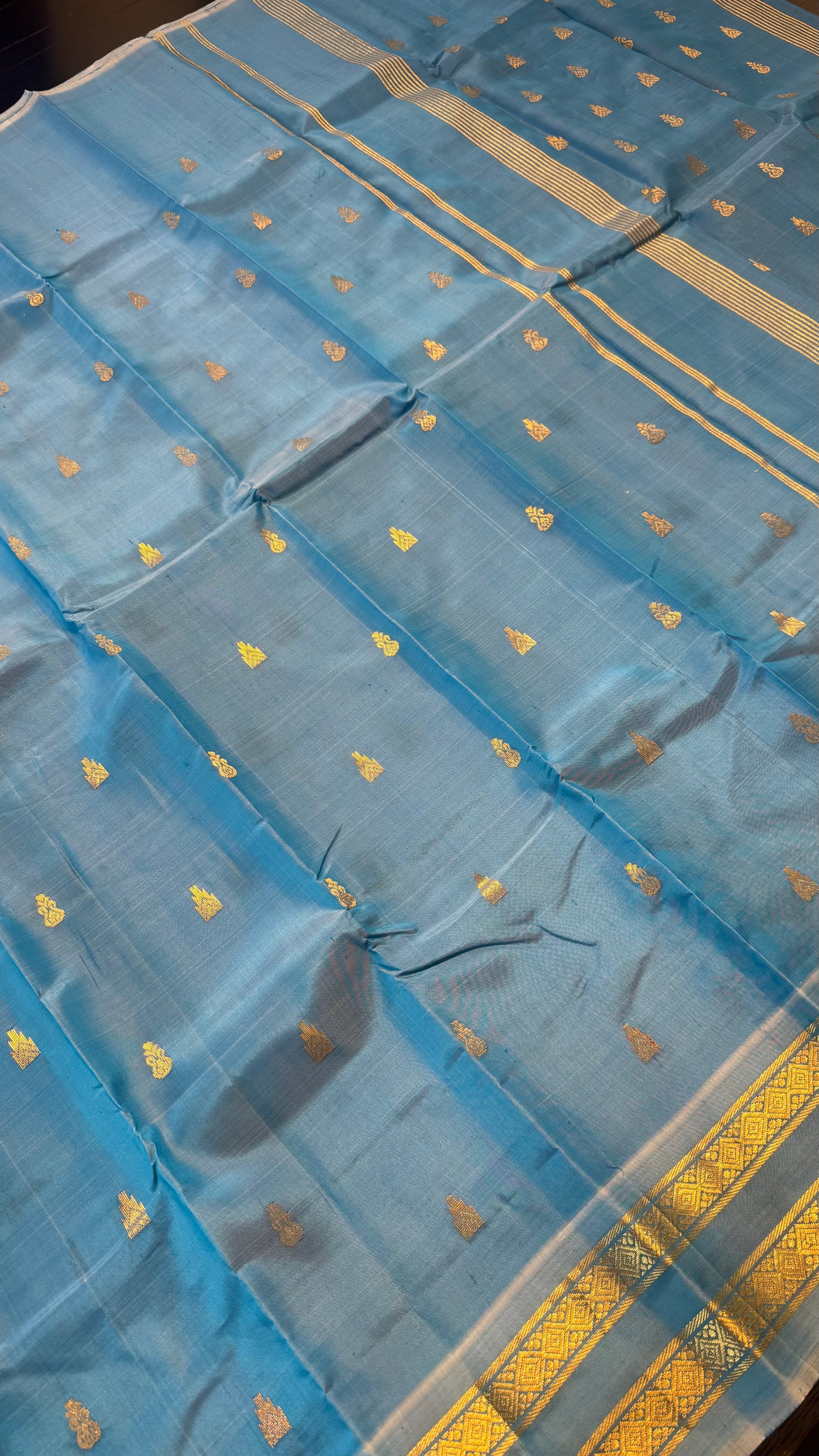 SKY BLUEPURE HANDLOOM KANCHIPURAM SINGLE SIDE BORDER SILK SAREE (KSSB21)
