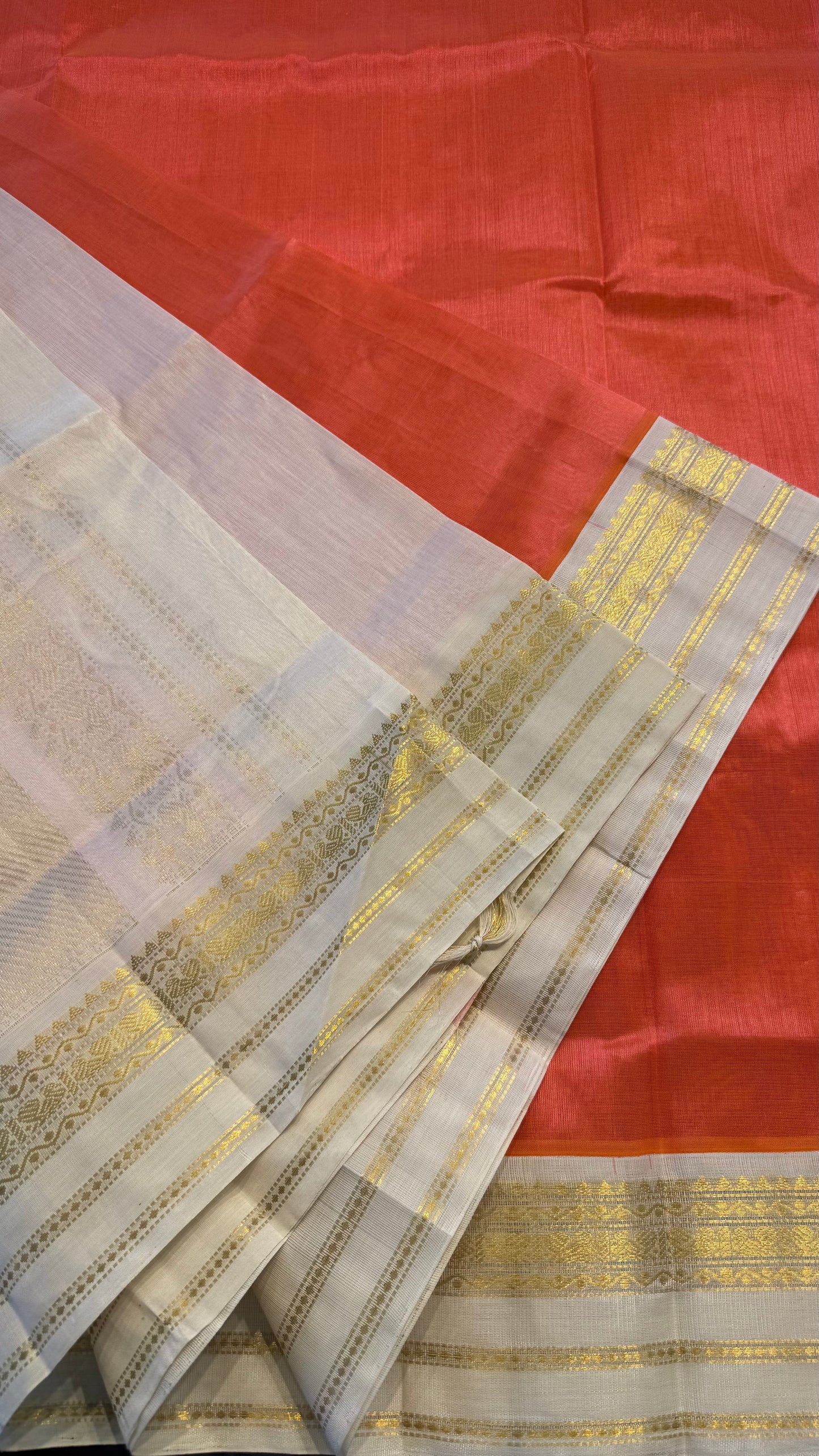 ORANGE WITH CONTRAST CREAM KANCHIPURAM SILK COTTON (KSC117)