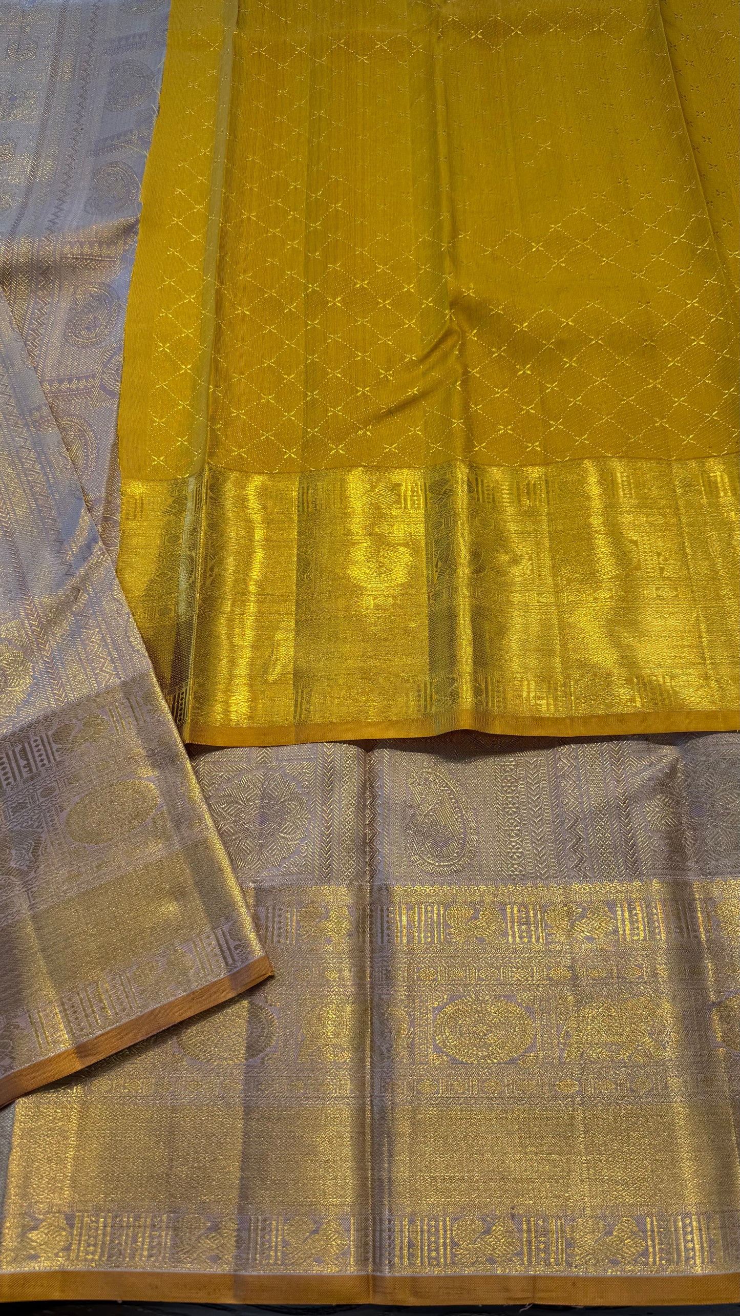 GOLDEN CASHEW FULL ZARI HANDLOOM KANCHIPURAM SILK SAREE (KSS 487)