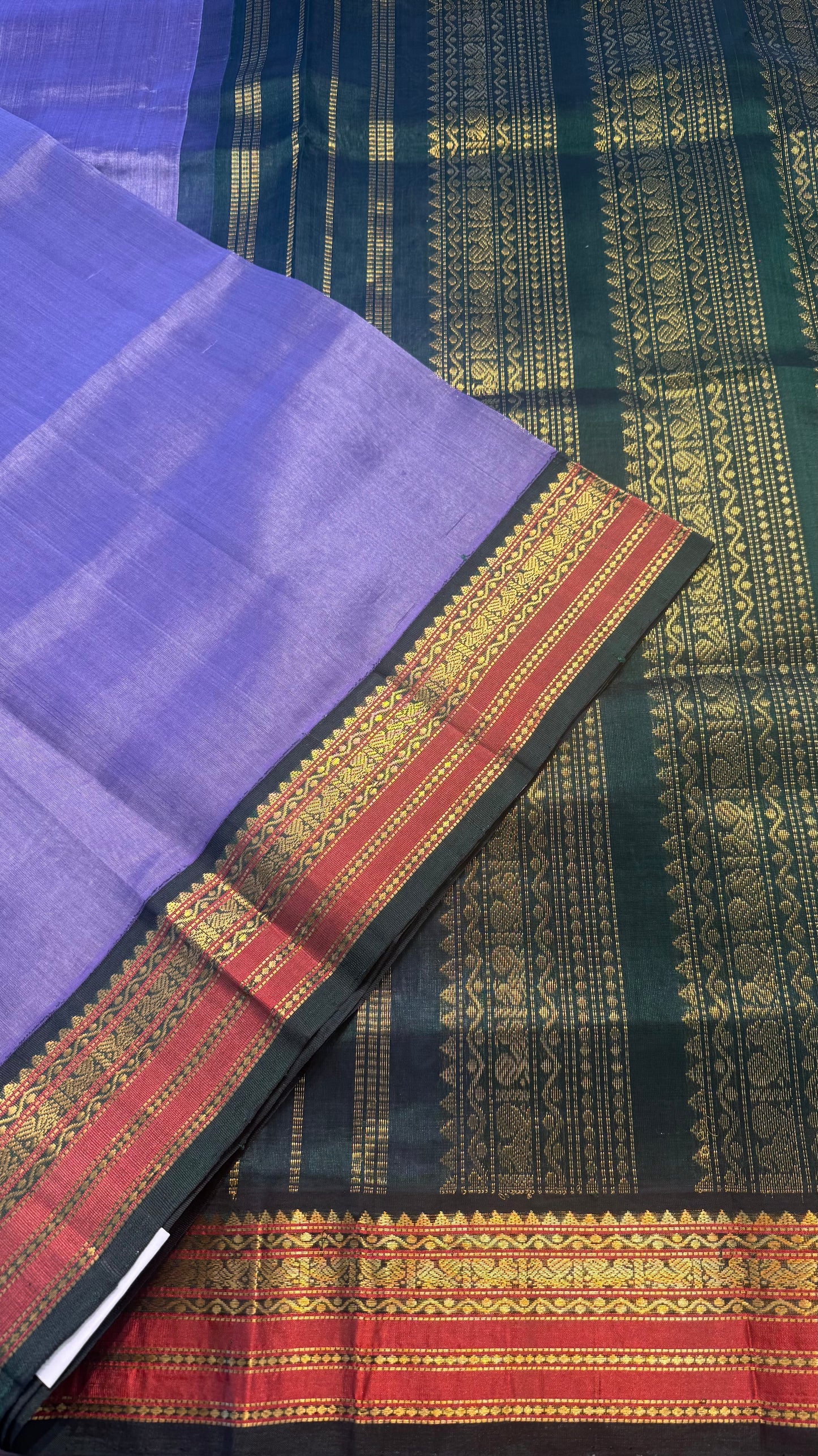 LUXURY PURPLE WITH GREEN HANDLOOM KANCHIPURAM SILK COTTON (KSC64)