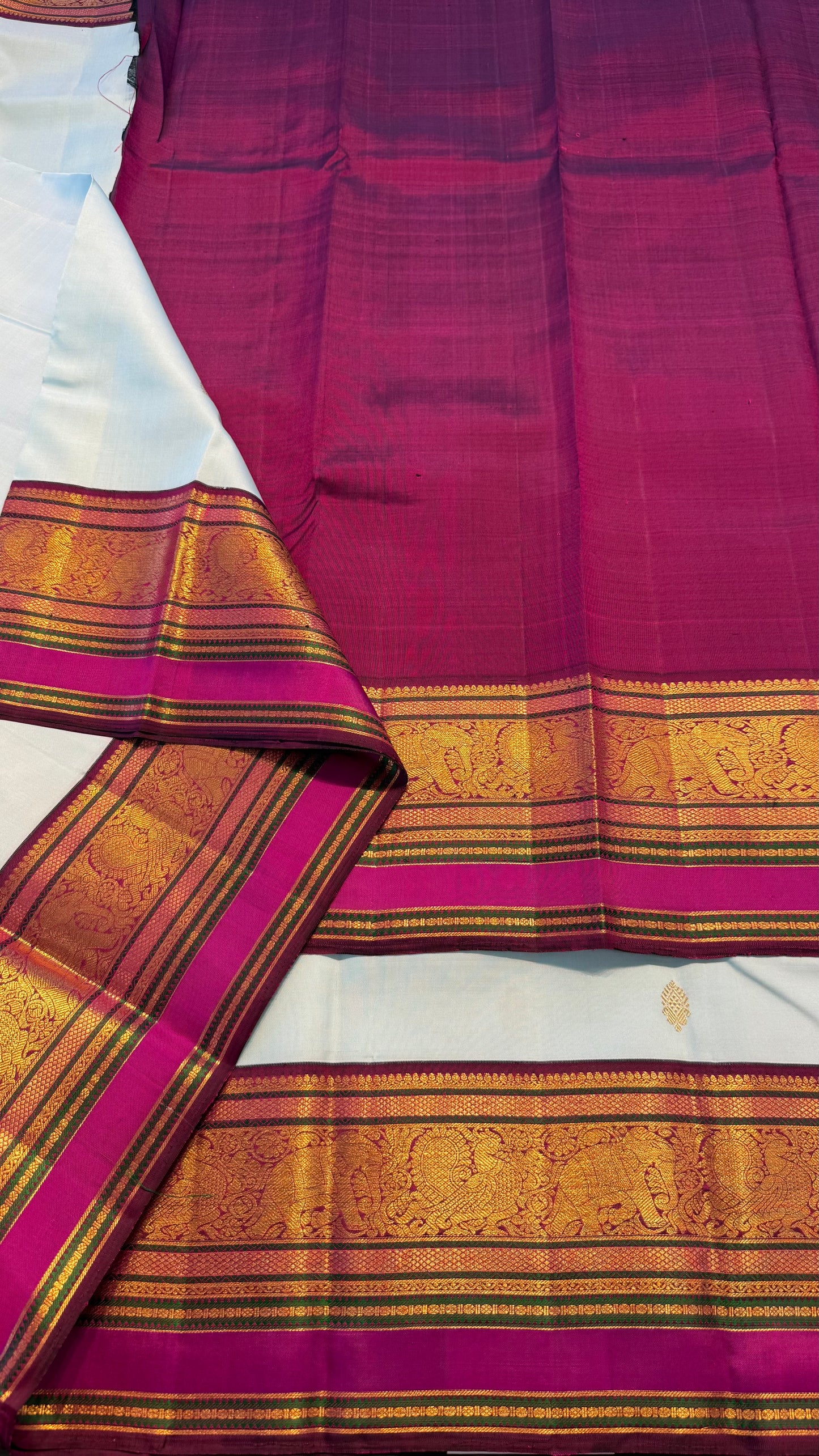 SKY BLUE WITH CONTRAST VADAMALLI PURPLE GOLD ZARI HANDLOOM KANCHIPURAM SILK SAREE (KSS296)