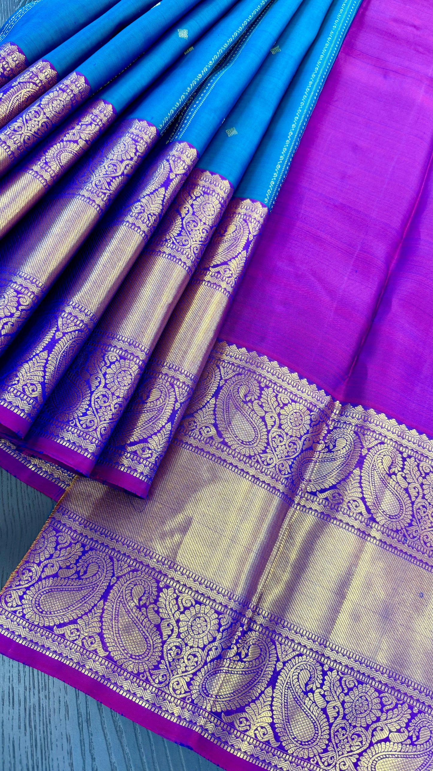 DUAL TONE PEACOCK BLUE WITH CONTRAST PURPLE HANDLOOM KANICHIPURAM SILK SAREE (KSS12)