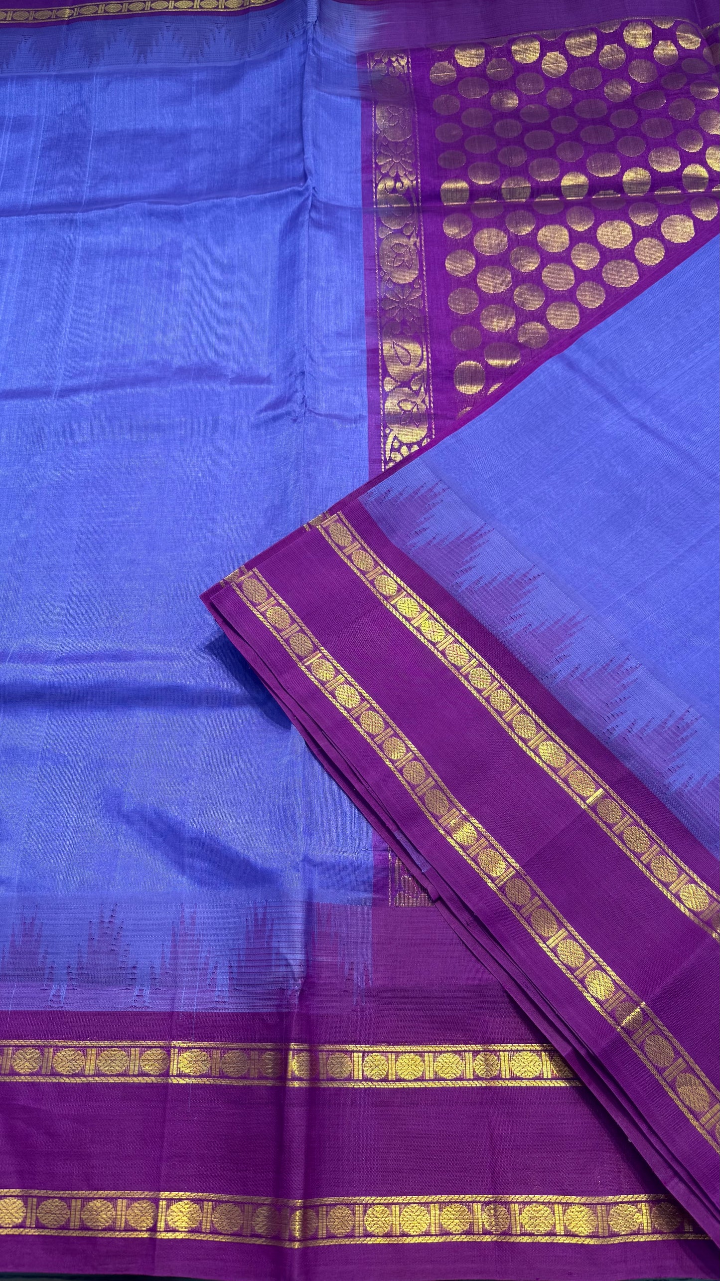DARK LILAC WITH DARK RASPBERRY TRADITIONAL RETTAI PETTA BORDER HANDLOOM KANCHIPURAM SILK COTTON (KSC46)