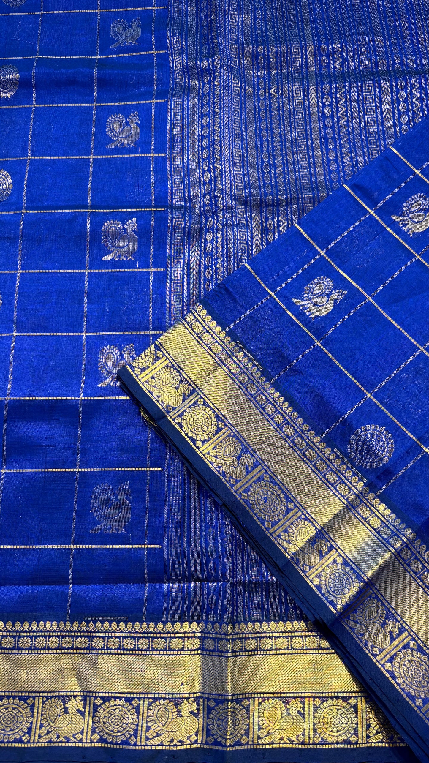 ROYAL BLUE KATTAM KANCHIPURAM SILK COTTON SAREE (KSC94)