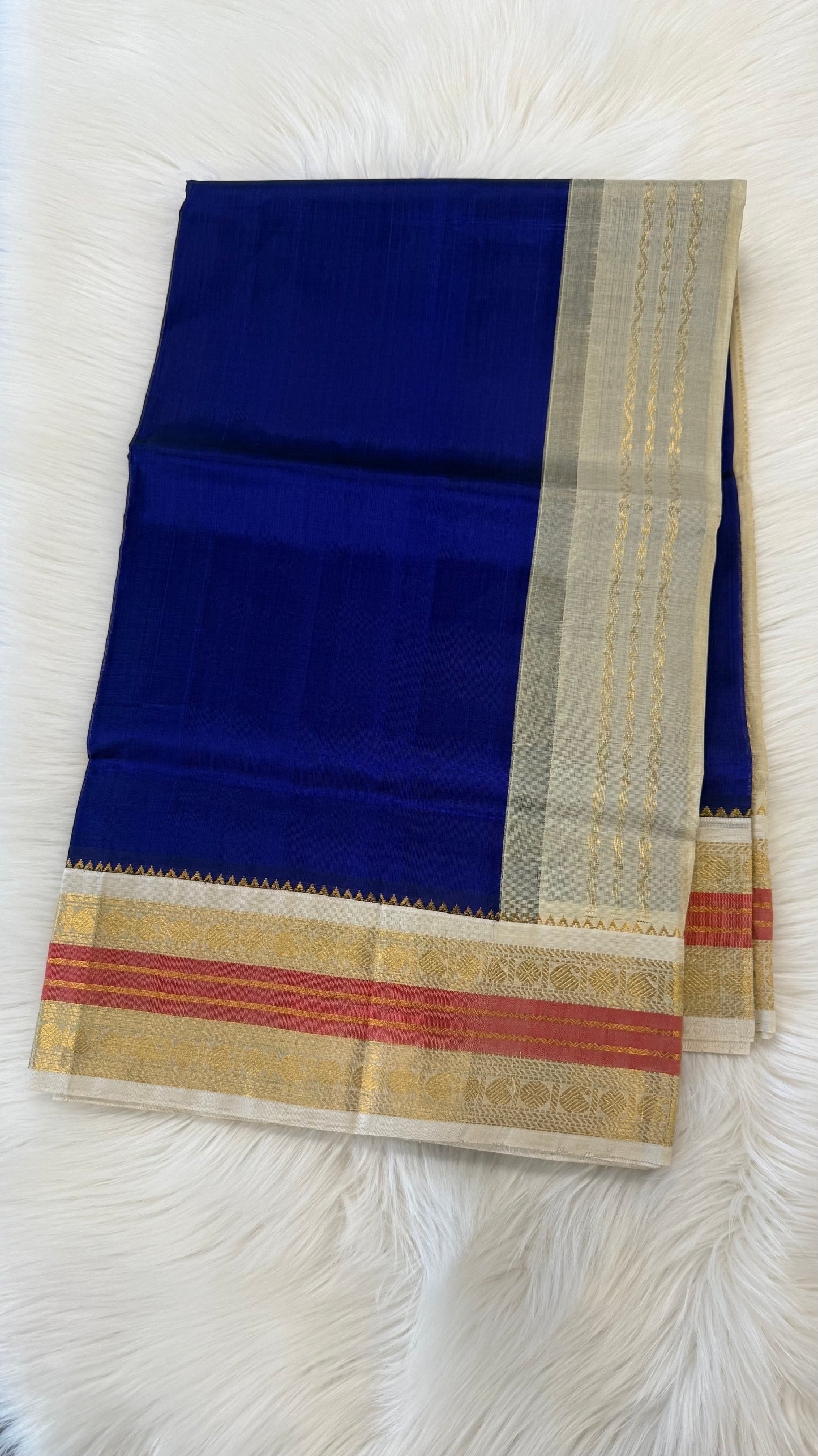 ROYAL WITH CONTRAST CREAM HANDLOOM KANCHIPURAM SILK COTTON (KSC32)