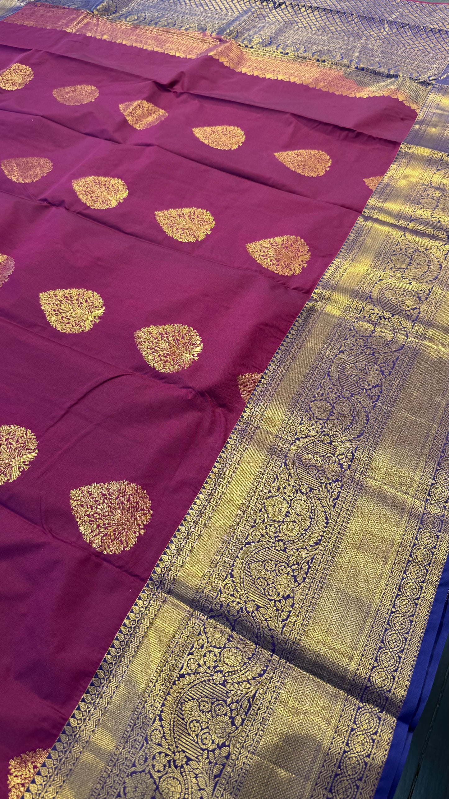 PURPLE WITH CONTRAST INDIGO PURPLE SILK KANICHIPURAM SILK SAREE (SSKS35)