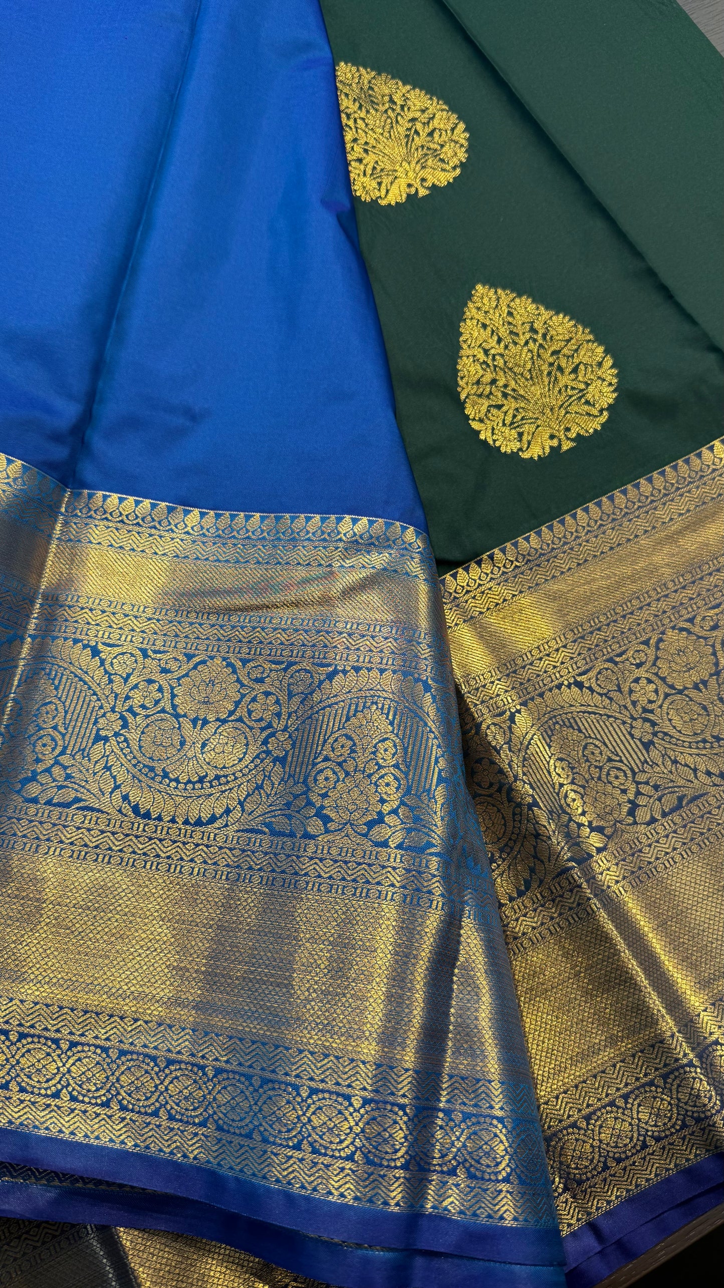 EMERALD GREEN WITH CONTRAST BLUE SEMI SILK KANICHIPURAM SILK SAREE (SSKS37)