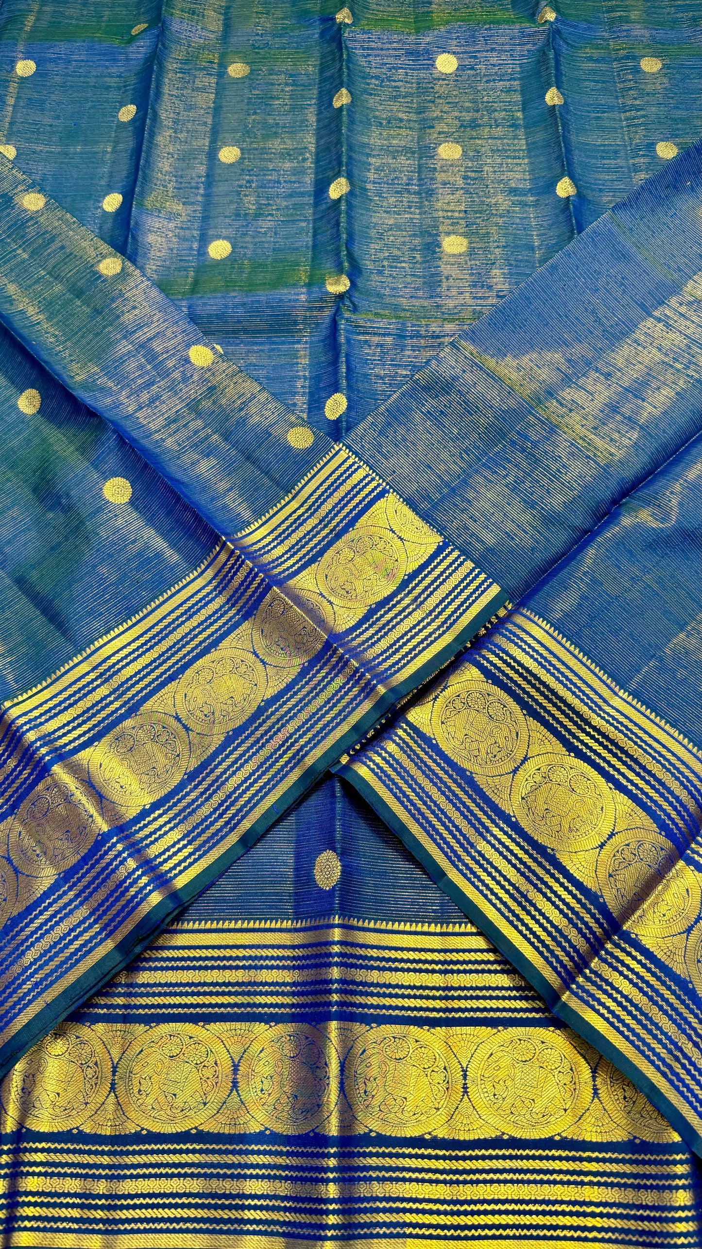 VAIRA OOSI PEACOCK BLUE ELEPHANT BORDER HANDLOOM KANICHIPURAM SILK SAREE (KSS27)