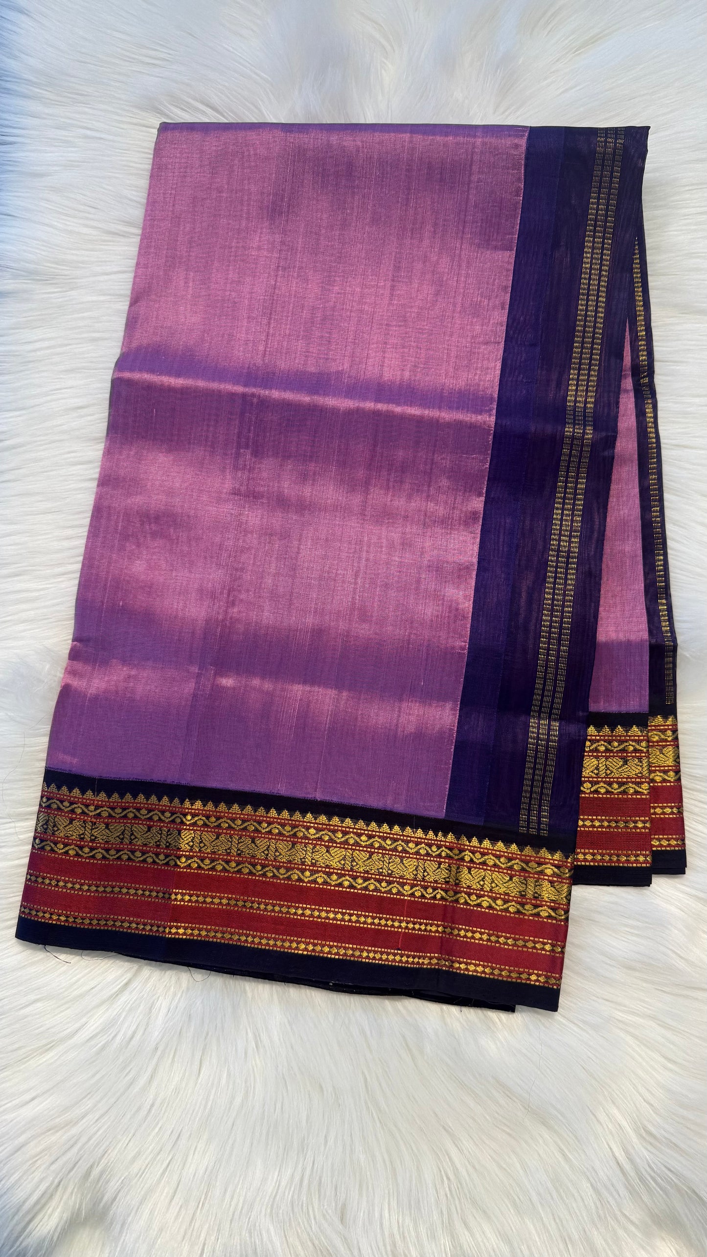 LAVENDER WITH CONTRAST DARK BLUE KANCHIPURAM SILK COTTON (KSC36)