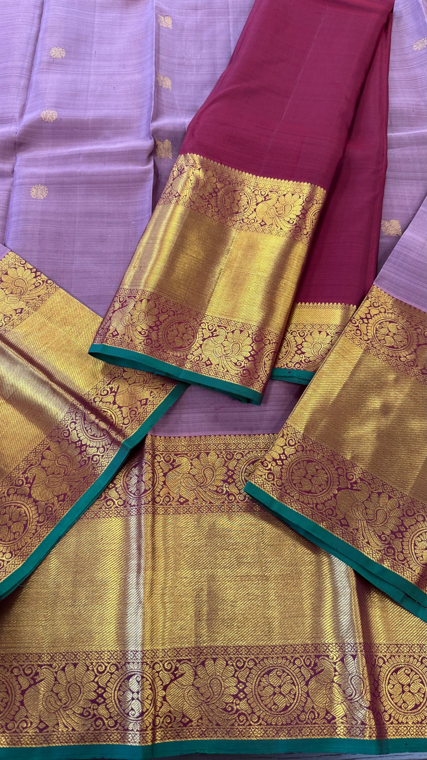 TURKISH ROSE WITH CONTRAST DARK RASBERRY GOLD ZARI HANDLOOM KANICHIPURAM SILK SAREE (KSS57)