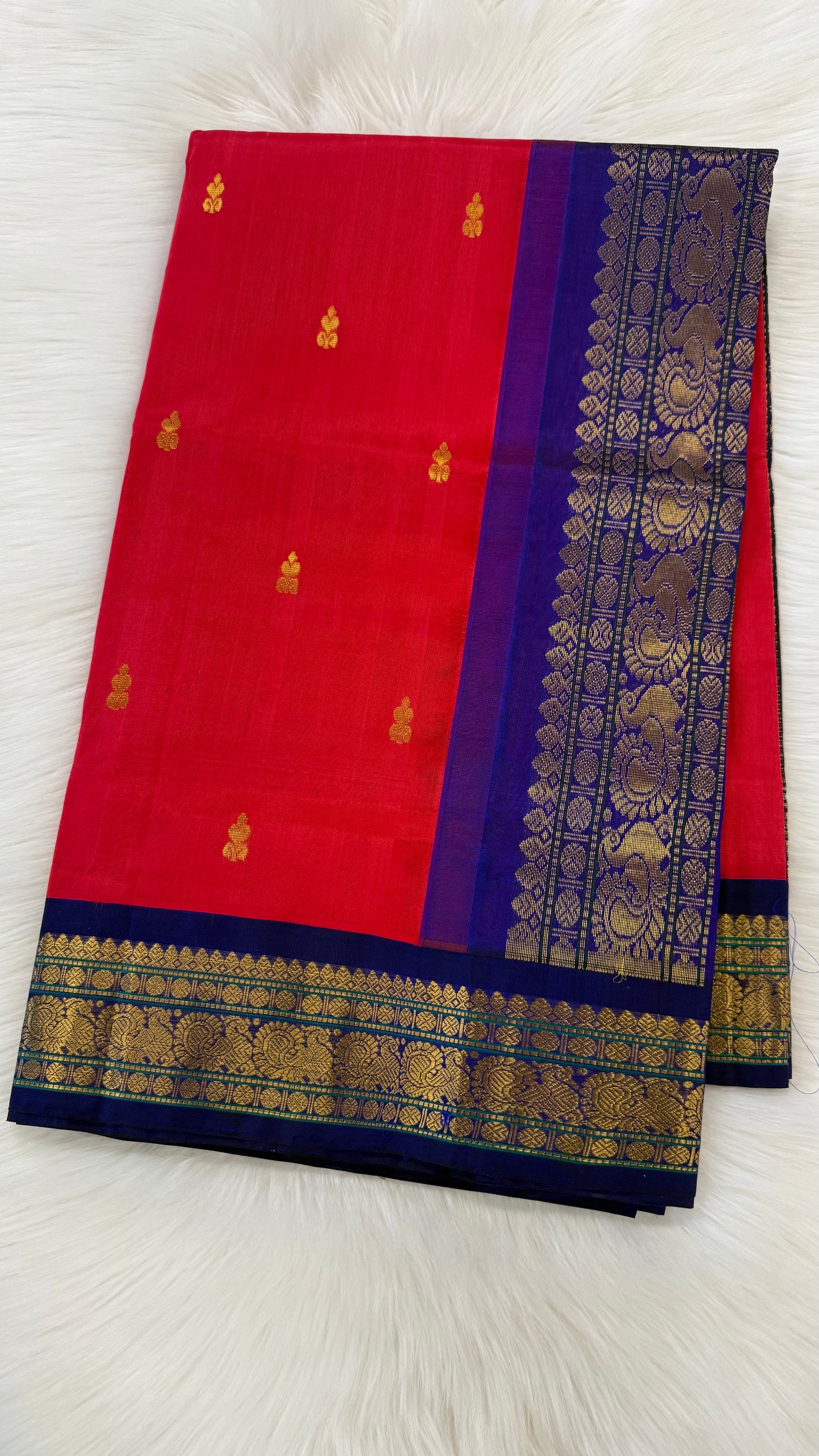 RED WITH CONTRAST PURPLE HANDLOOM KANCHIPURAM SILK COTTON (KSC15)