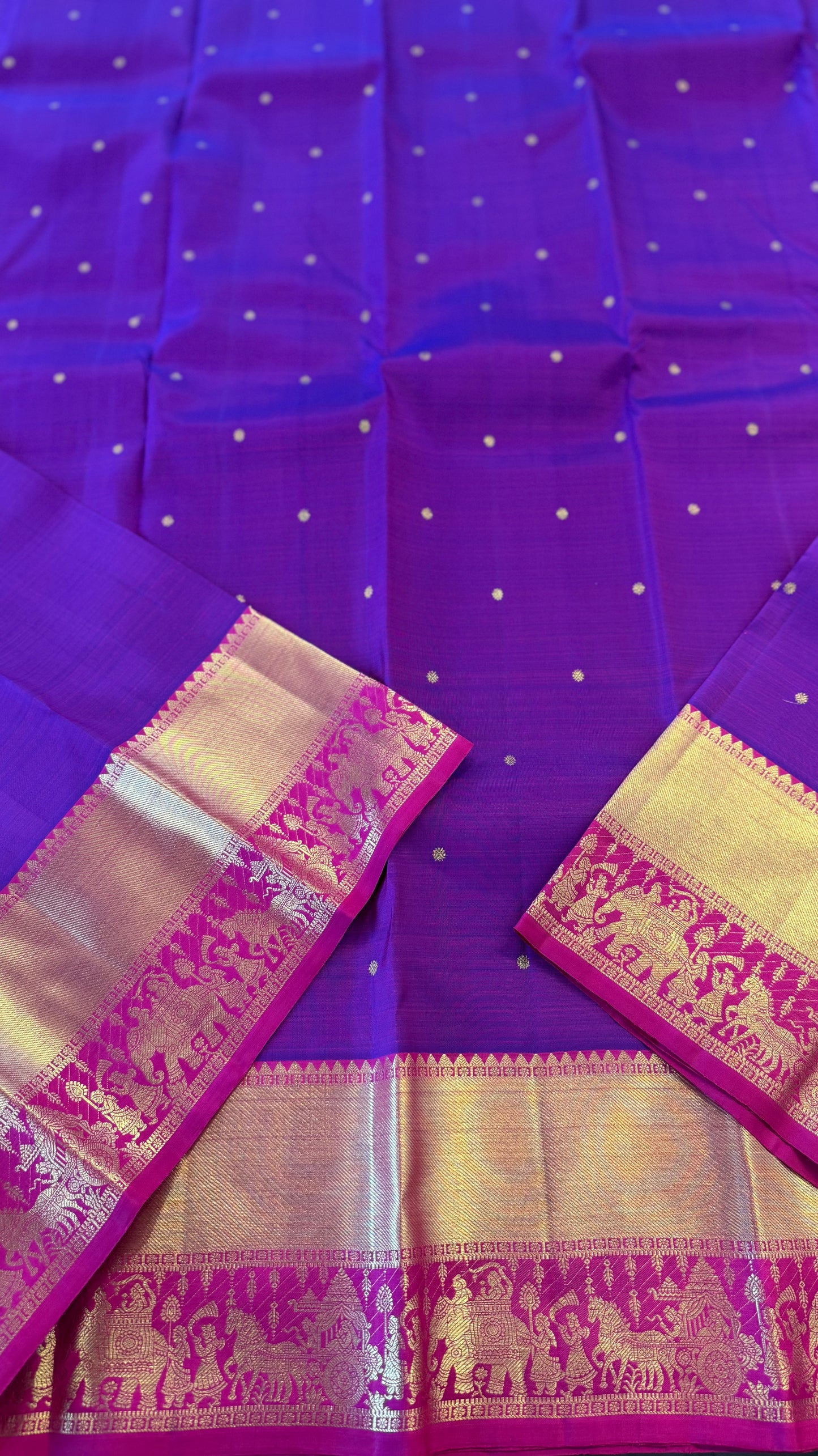 PURPLE PALLAKKU WITH CONTRAST PINK GOLD ZARI HANDLOOM KANICHIPURAM SILK SAREE (KSS238)