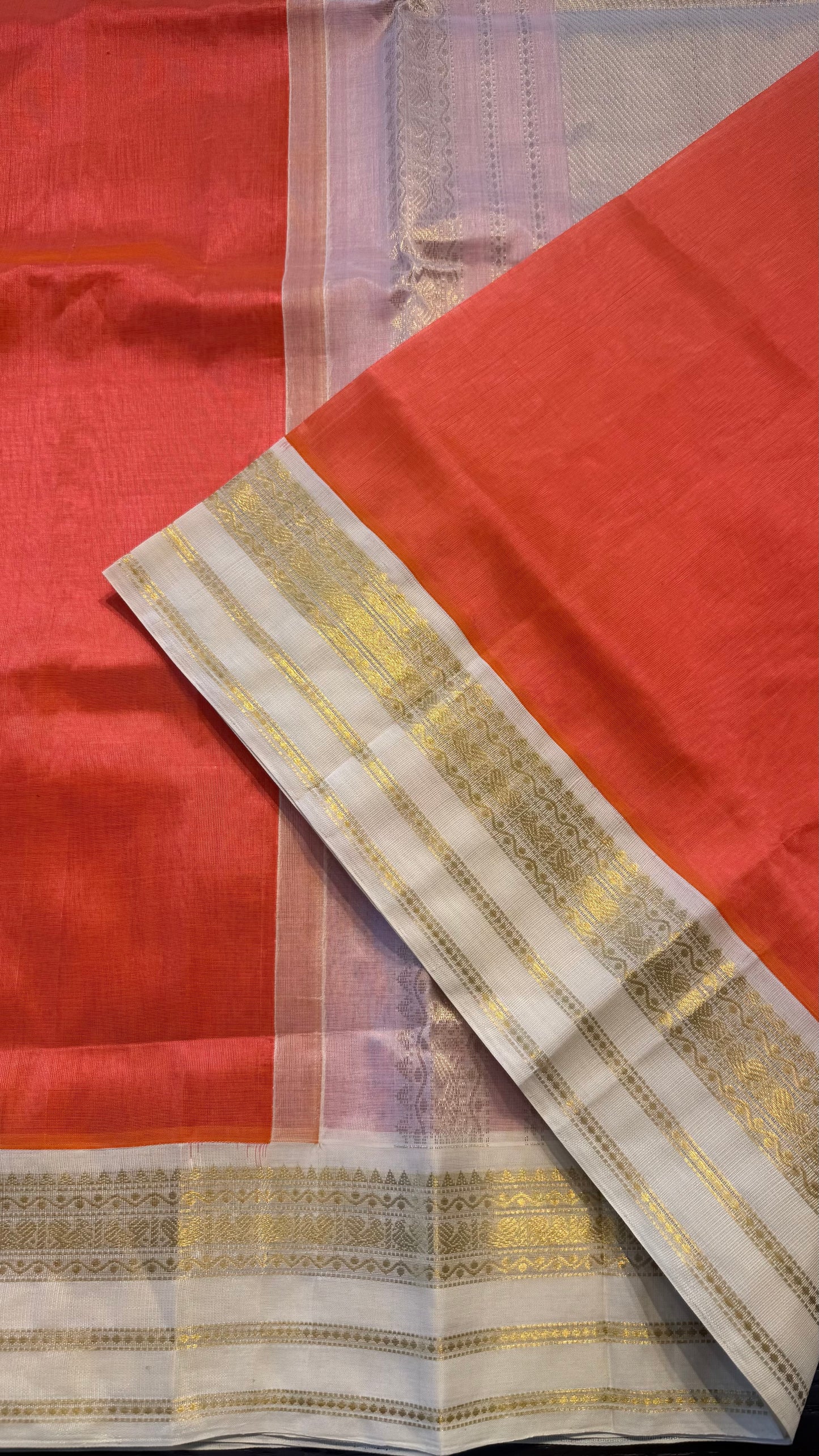 ORANGE WITH CONTRAST CREAM KANCHIPURAM SILK COTTON (KSC117)