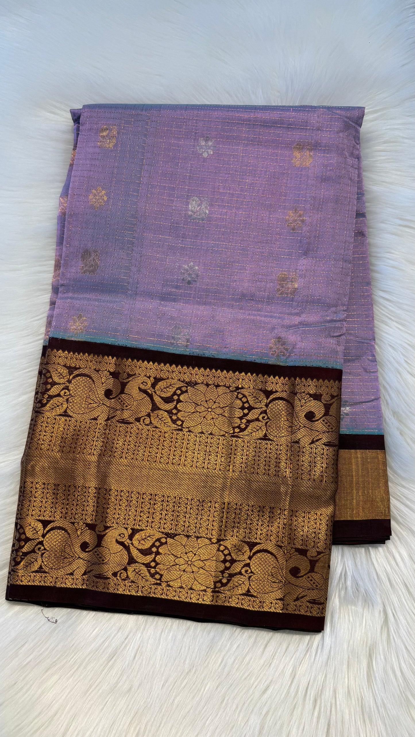 PASTEL PURPLE WITH CONTRAST DARK BROWN MANGALAGIRI SILK COTTON (MSC06)