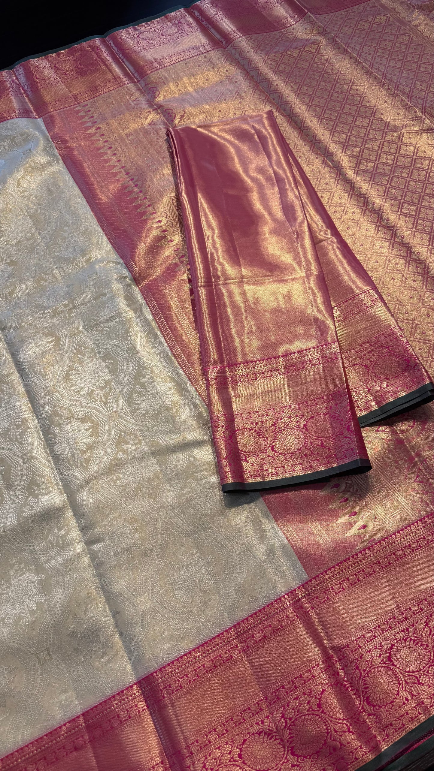 CHAMPAGNE GOLD WITH CONTRAST PINK SEMI SILK KANCHIPURAM SILK SAREE (SSKS65)