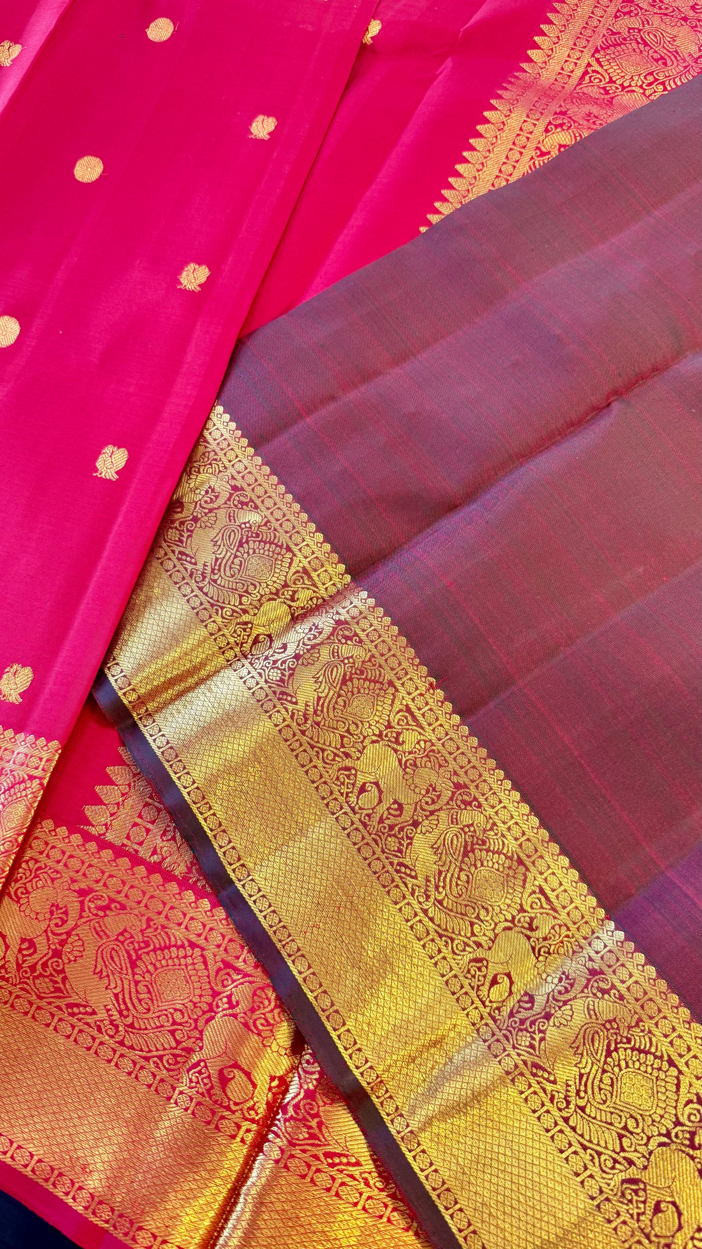 CHILLI RED,DUAL TONE GREEN CONTRAST BLOUSE HANDLOOM KANICHIPURAM SILK SAREE (KSS41)