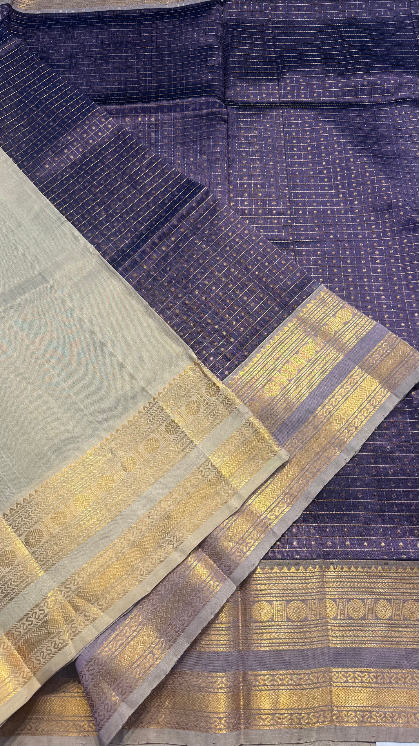 LAKSHA DEEPAM TARO WITH CREAM HANDLOOM KANCHIPURAM SILK COTTON (KSC54)