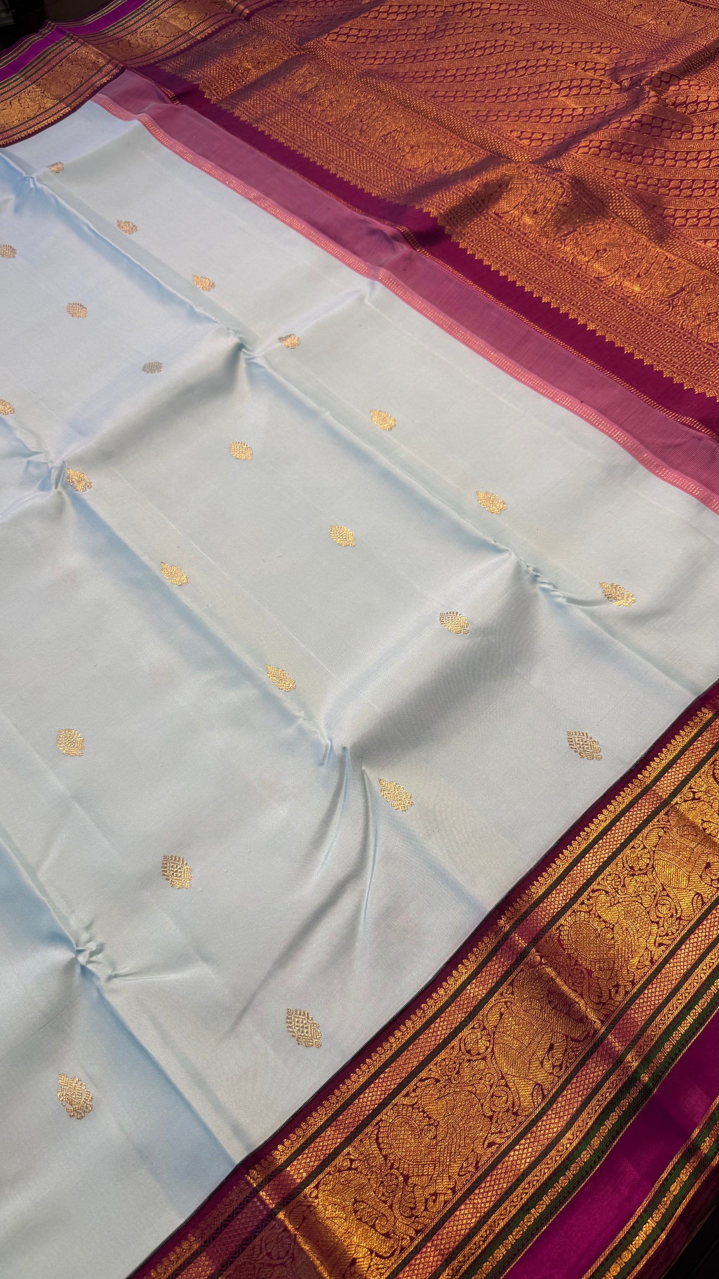 SKY BLUE WITH CONTRAST VADAMALLI PURPLE GOLD ZARI HANDLOOM KANCHIPURAM SILK SAREE (KSS296)