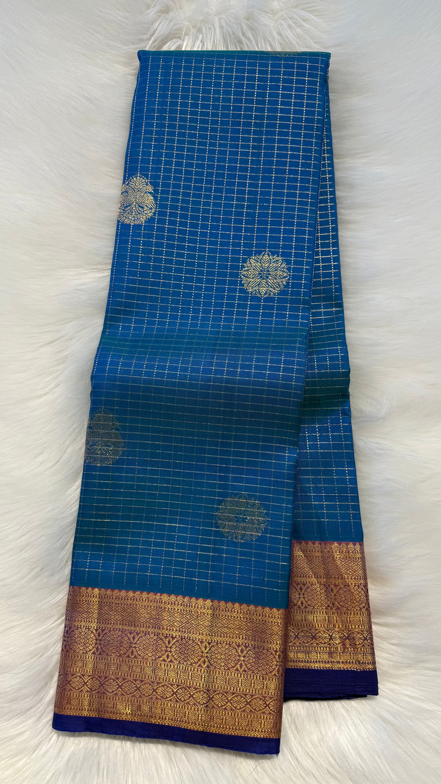 PEACOCK BLUE CONTRAST PURPLE GOLD ZARI HANDLOOM KANCHIPURAM SILK SAREE (KSS435)