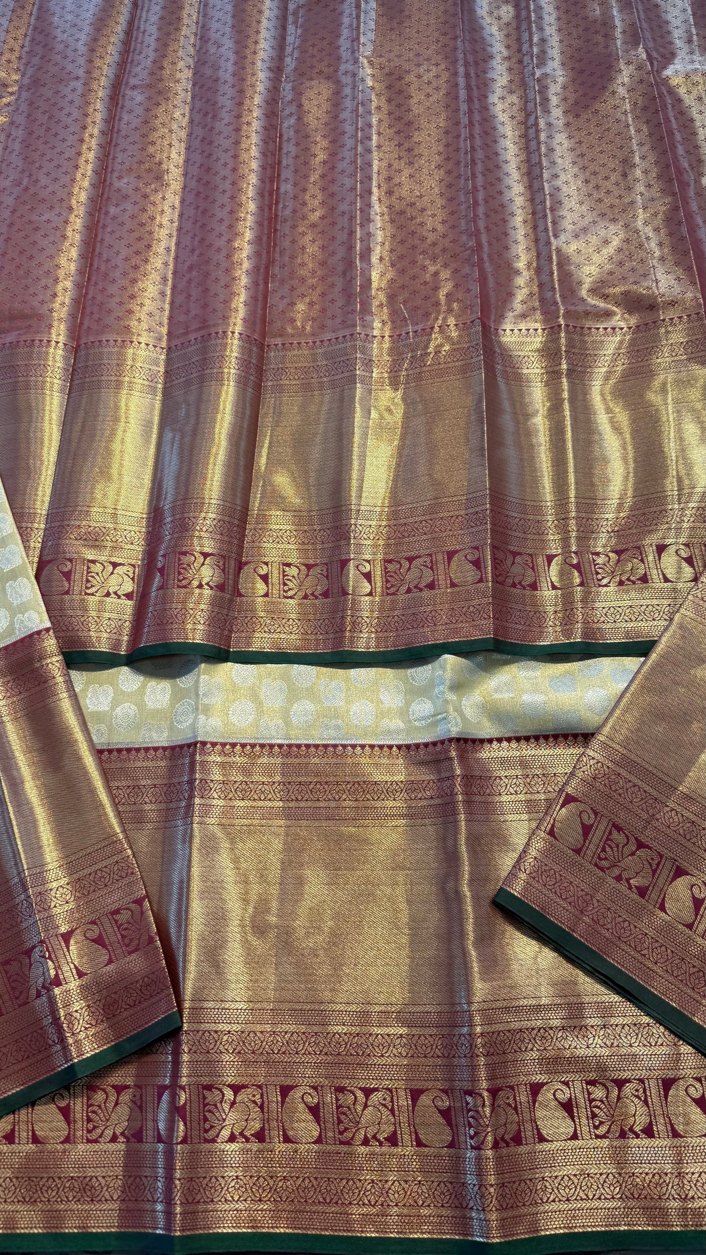 CHAMPAGNE WITH CONTRAST MAROON SEMI SILK KANCHIPURAM SILK SAREE (SSKS64)