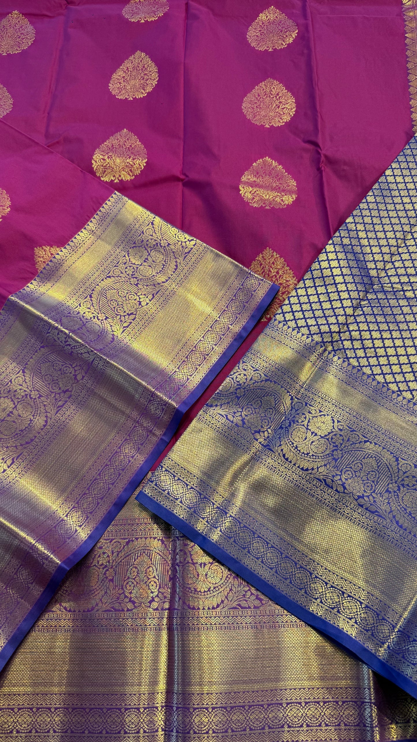 HOT PINK WITH CONTRAST PURPLE SEMI SILK KANICHIPURAM SILK SAREE (SSKS41)