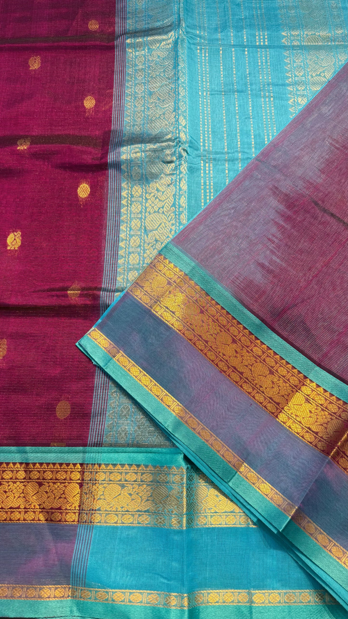 VAIRA OOSI PLUM WITH CONTRAST TURQUOISE KANCHIPURAM SILK COTTON (KSC01)