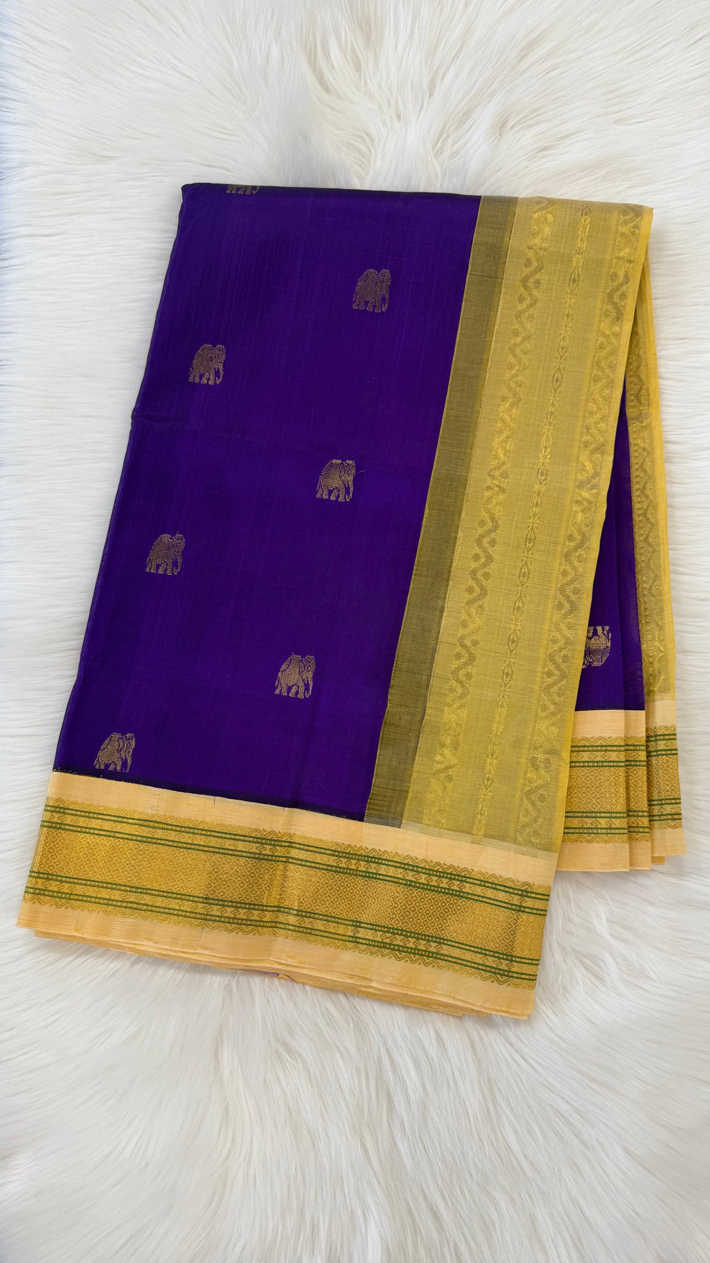 PURPLE WITH CREAM HANDLOOM KANCHIPURAM SILK COTTON (KSC33)