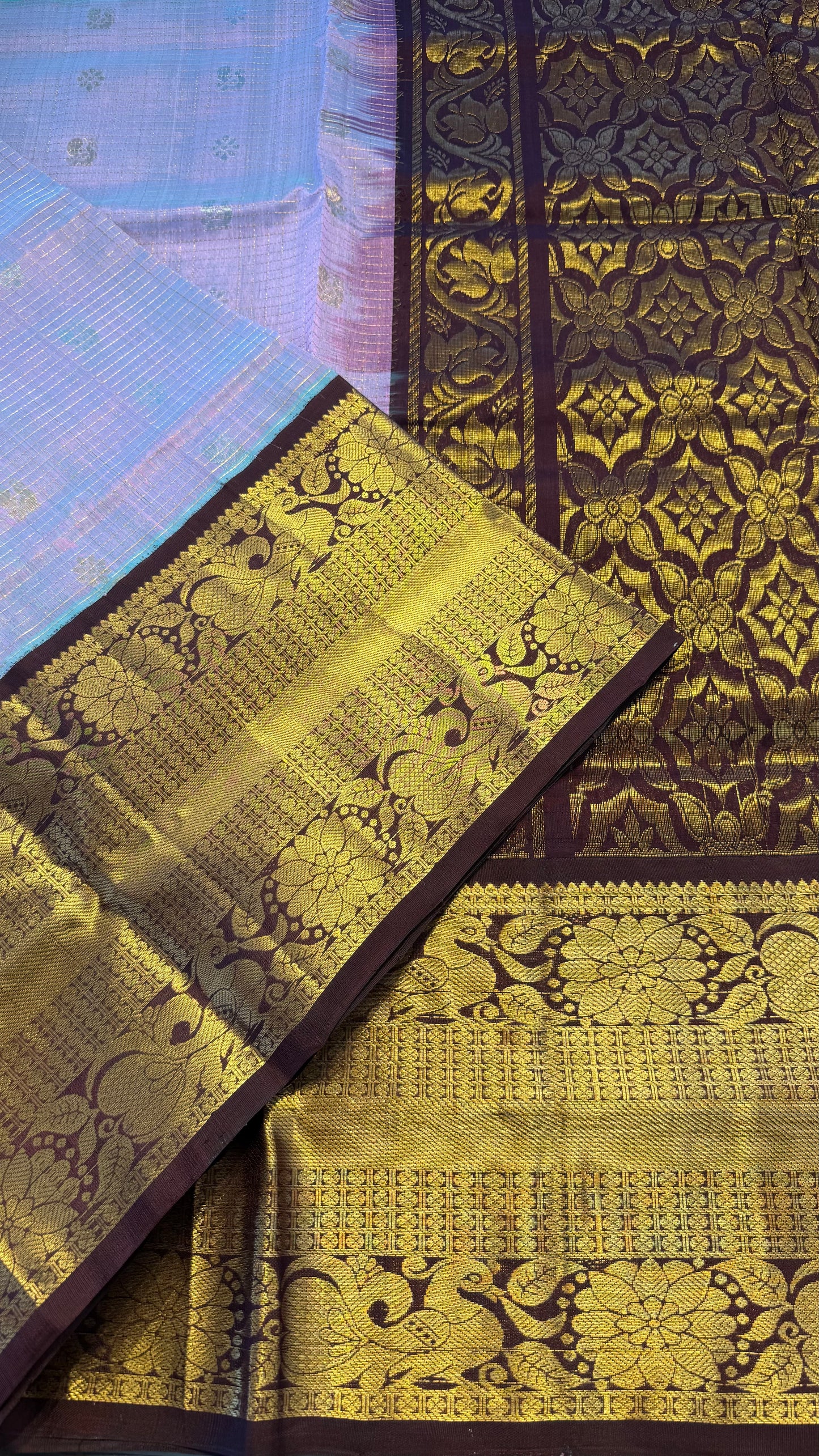 PASTEL PURPLE WITH CONTRAST DARK BROWN MANGALAGIRI SILK COTTON (MSC06)