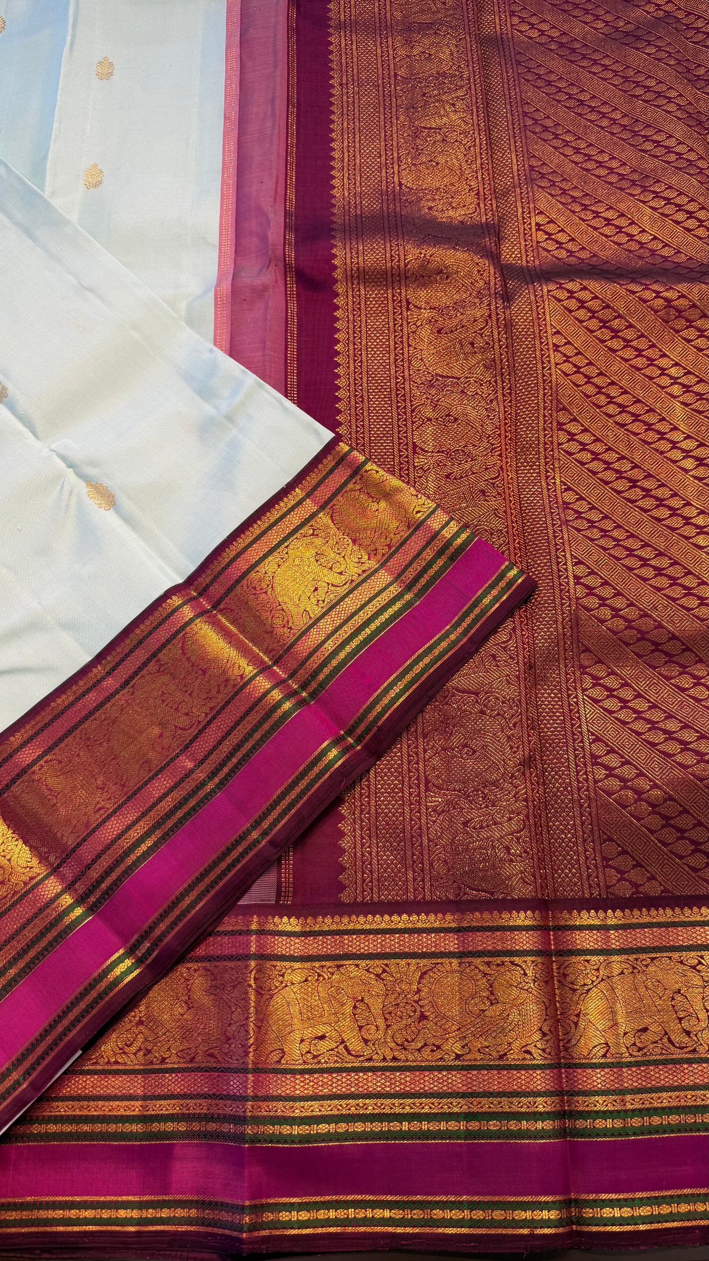 SKY BLUE WITH CONTRAST VADAMALLI PURPLE GOLD ZARI HANDLOOM KANCHIPURAM SILK SAREE (KSS296)