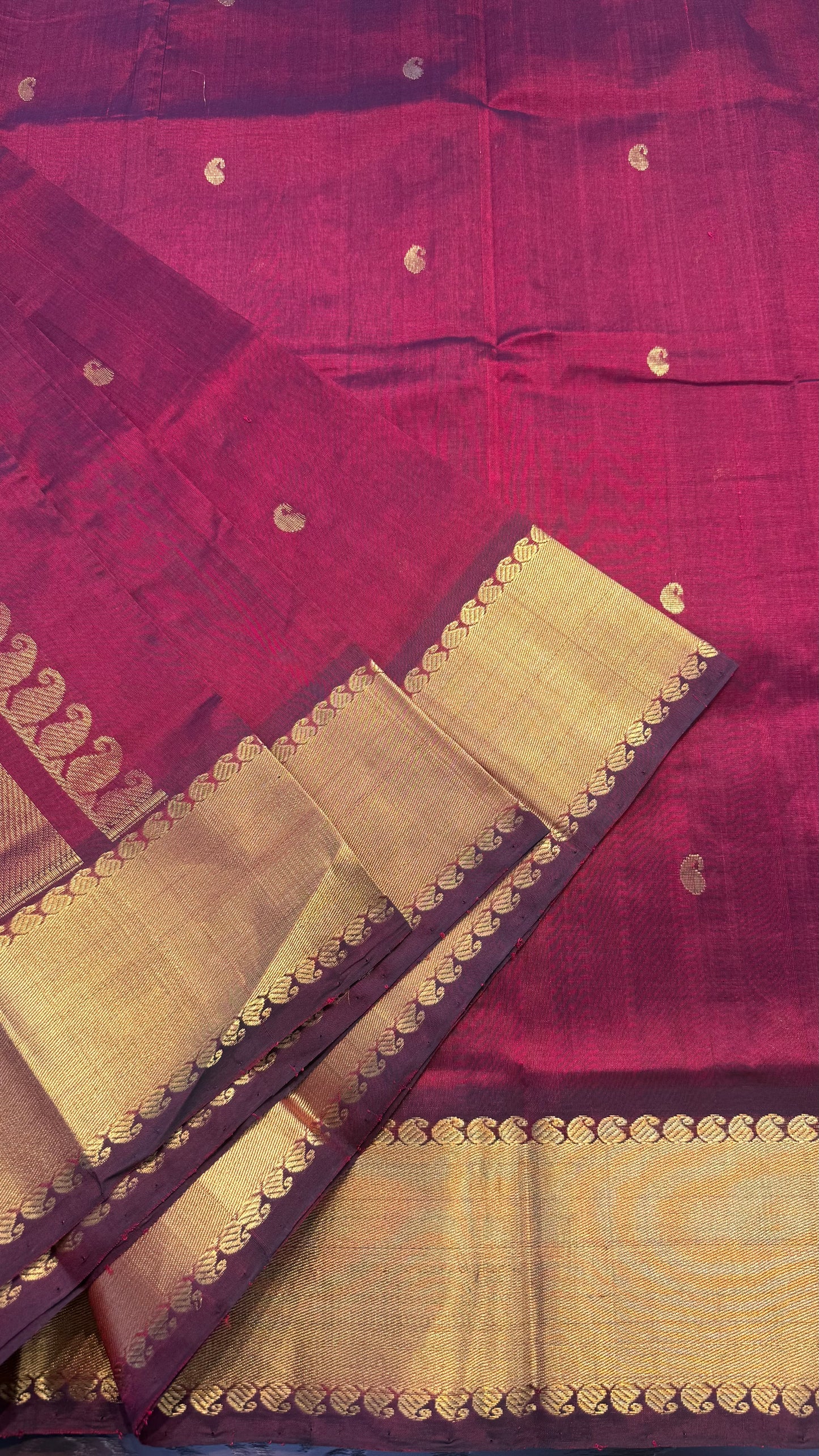 MAROON GOLD BORDER HANDLOOM KANCHIPURAM SILK COTTON (KSC72)