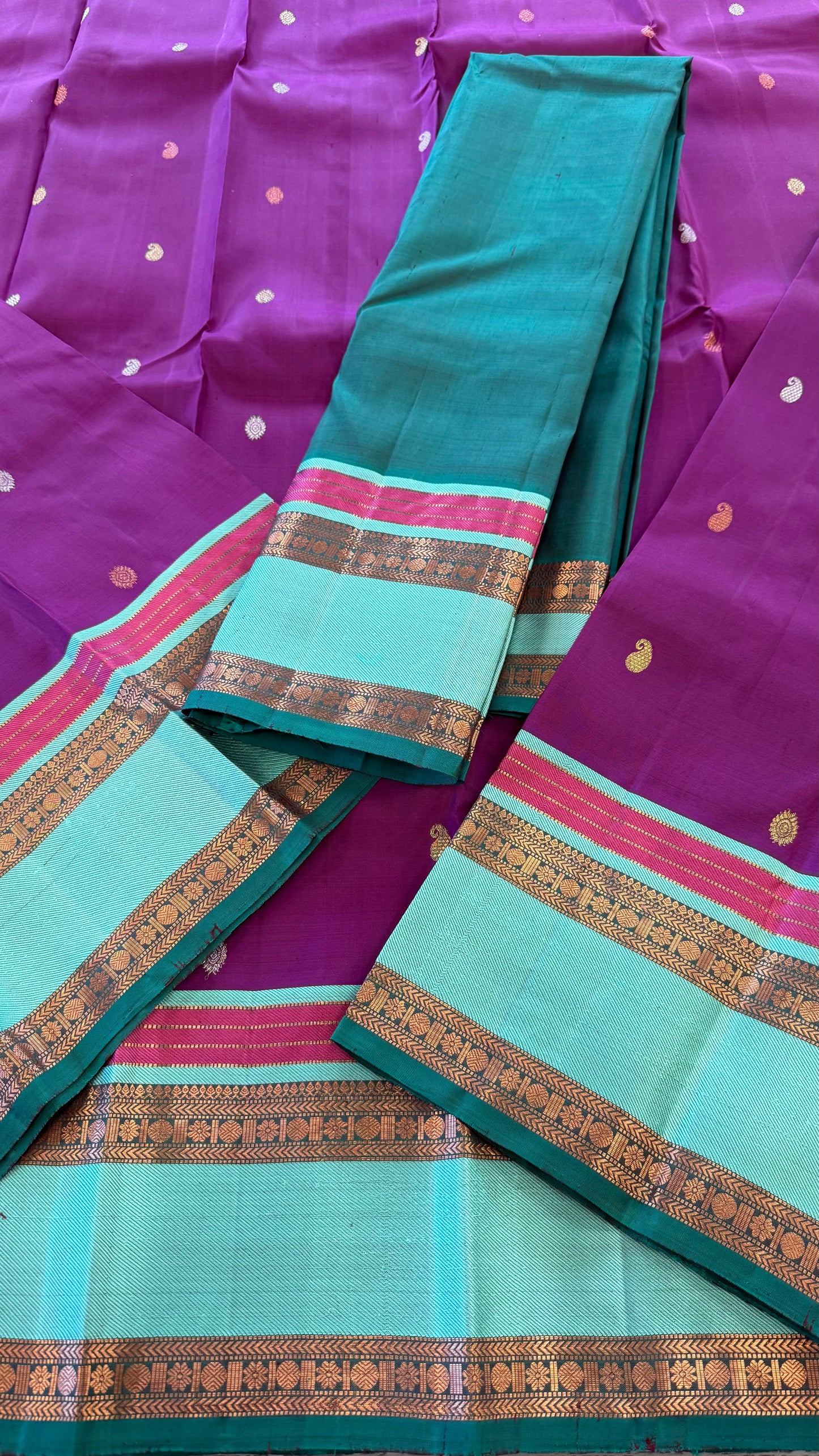 RASBERRY PURPLE CONTRAST GOLD ZARI HANDLOOM KANICHIPURAM SILK SAREE (KSS72)