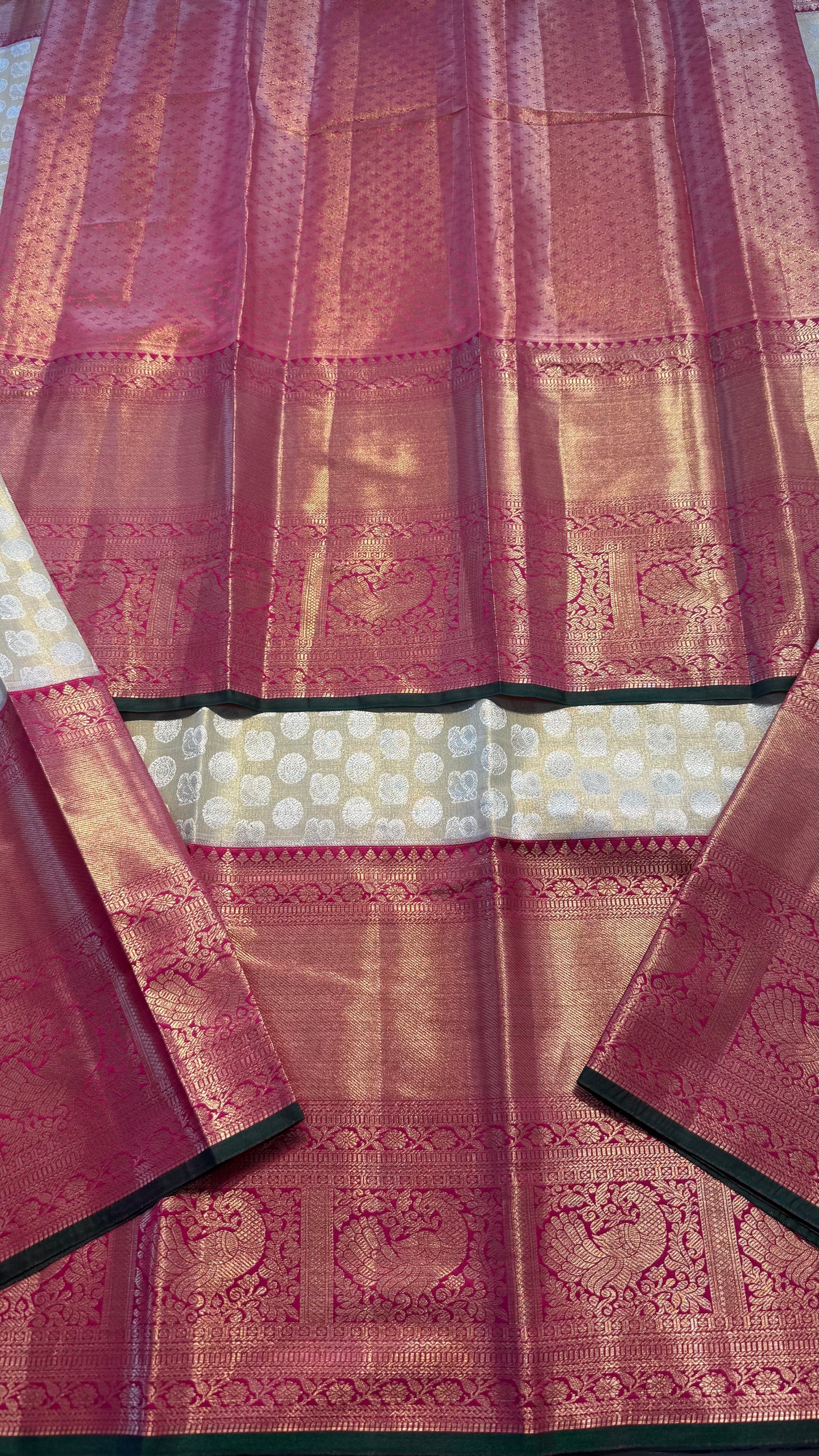CHAMPAGNE GOLD WITH CONTRAST PINK SEMI SILK KANCHIPURAM SILK SAREE (SSKS70)