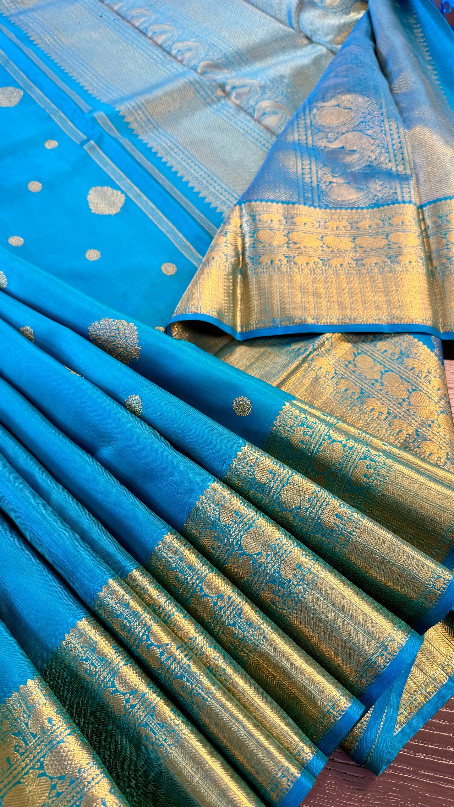 DUAL TONE TEAL BLUE HANDLOOM KANICHIPURAM SILK SAREE (KSS39)
