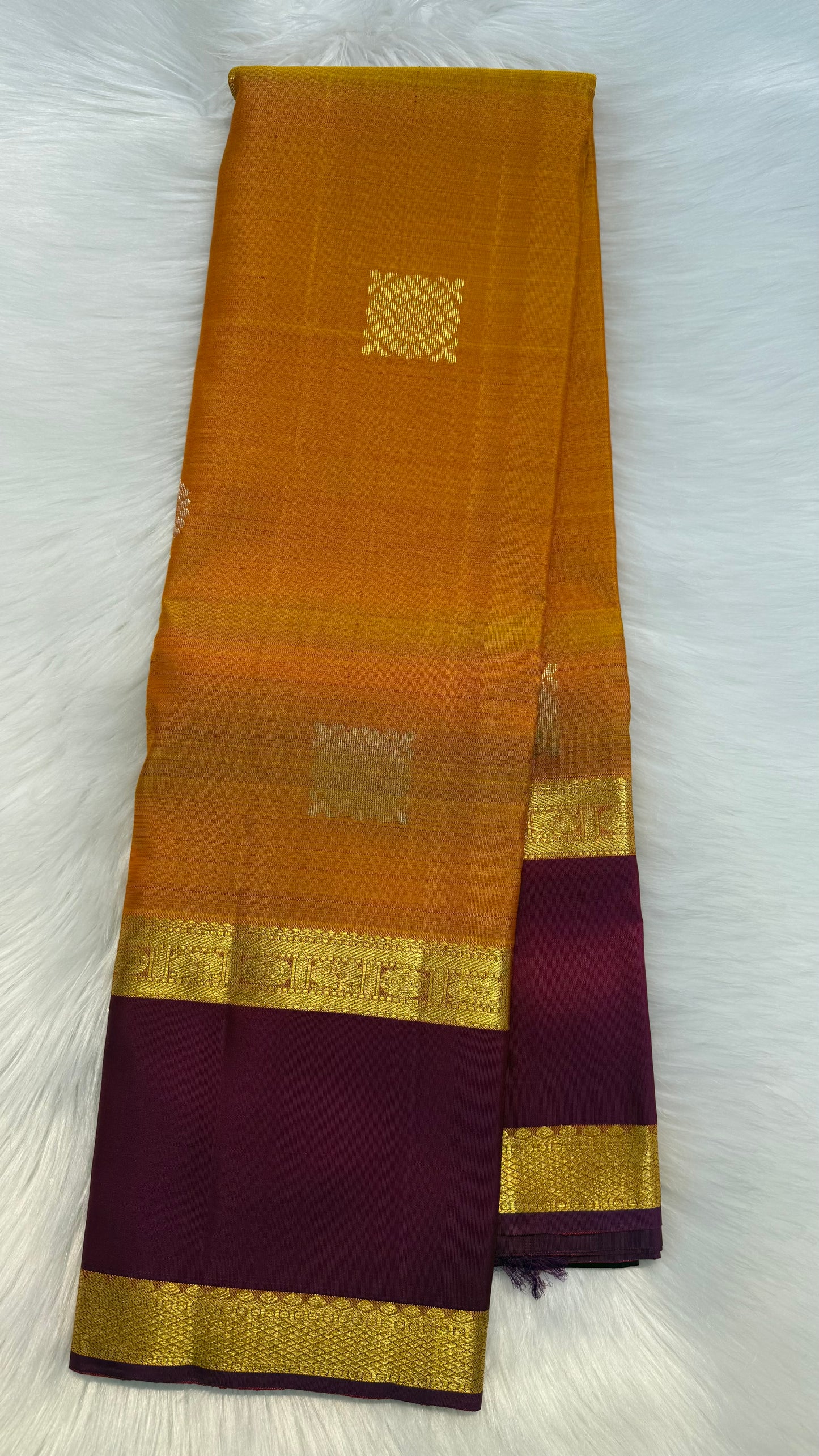 MANGO YELLOW WITH CONTRAST MAGENTA GOLD ZARI HANDLOOM KANCHIPURAM SILK SAREE (KSS434)
