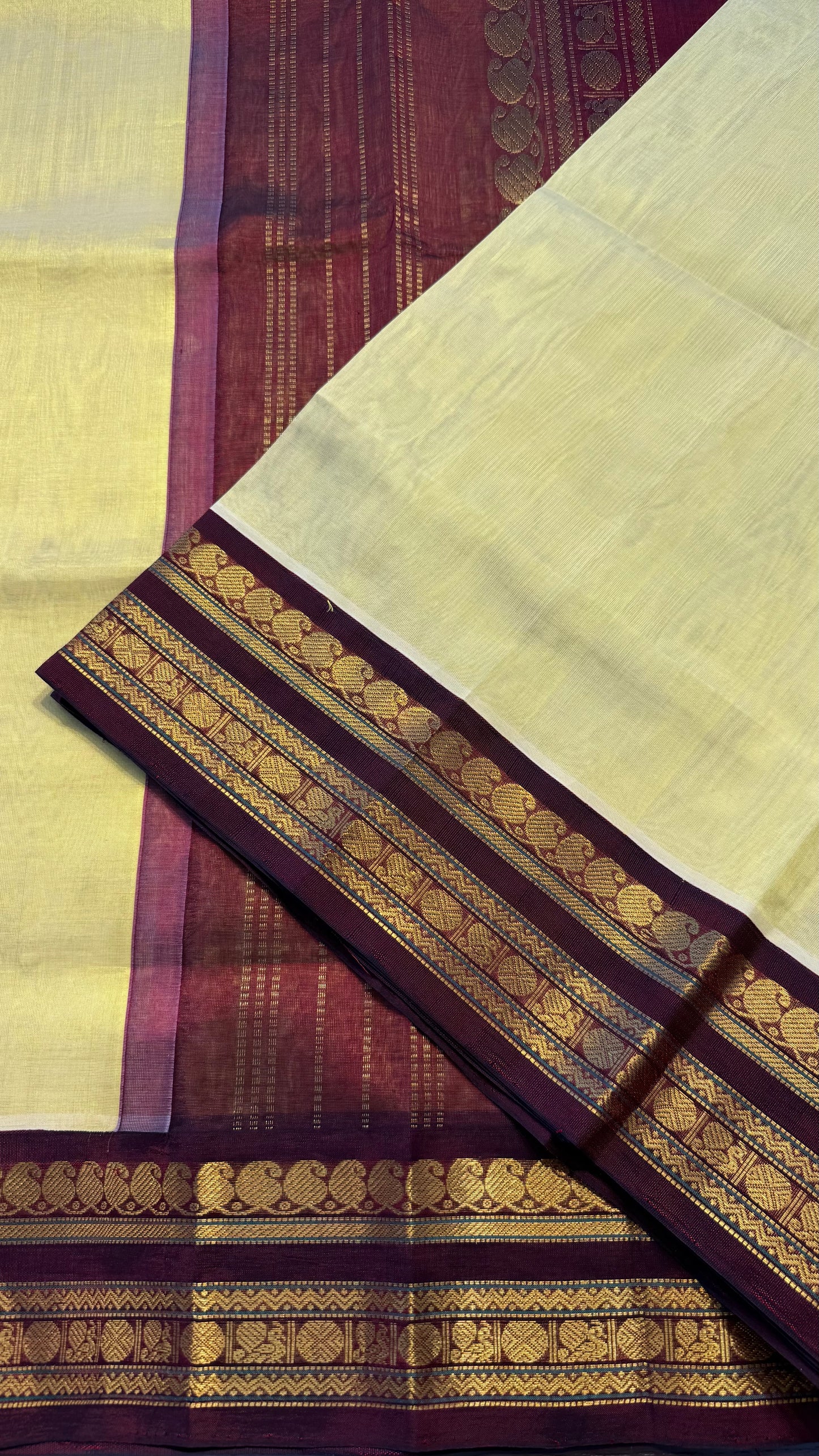 LIME YELLOW WITH MAROON HANDLOOM KANCHIPURAM SILK COTTON (KSC122)