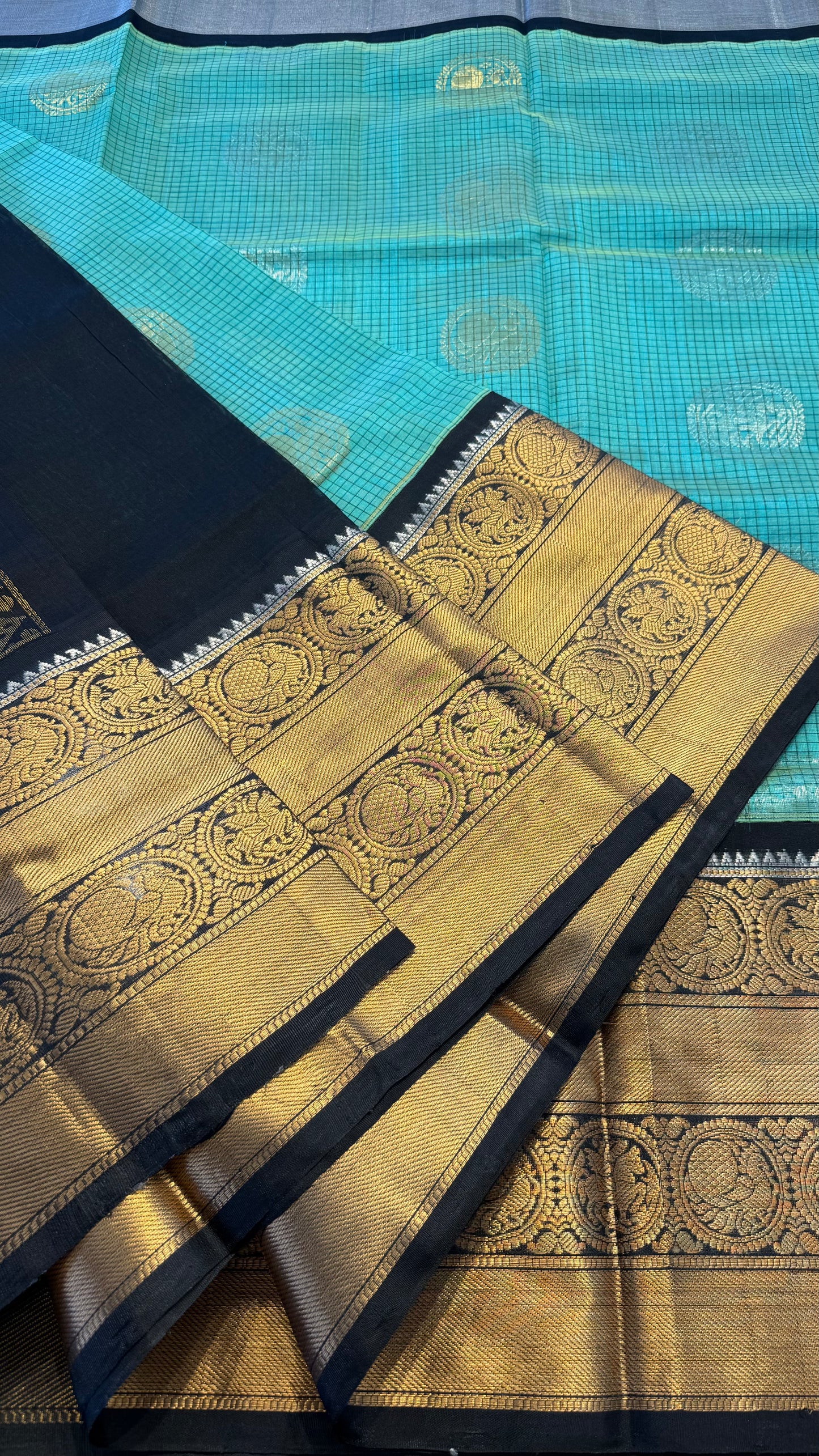 MINT WITH CONTRAST BLACK MANGALAGIRI SILK COTTON (MSC02)