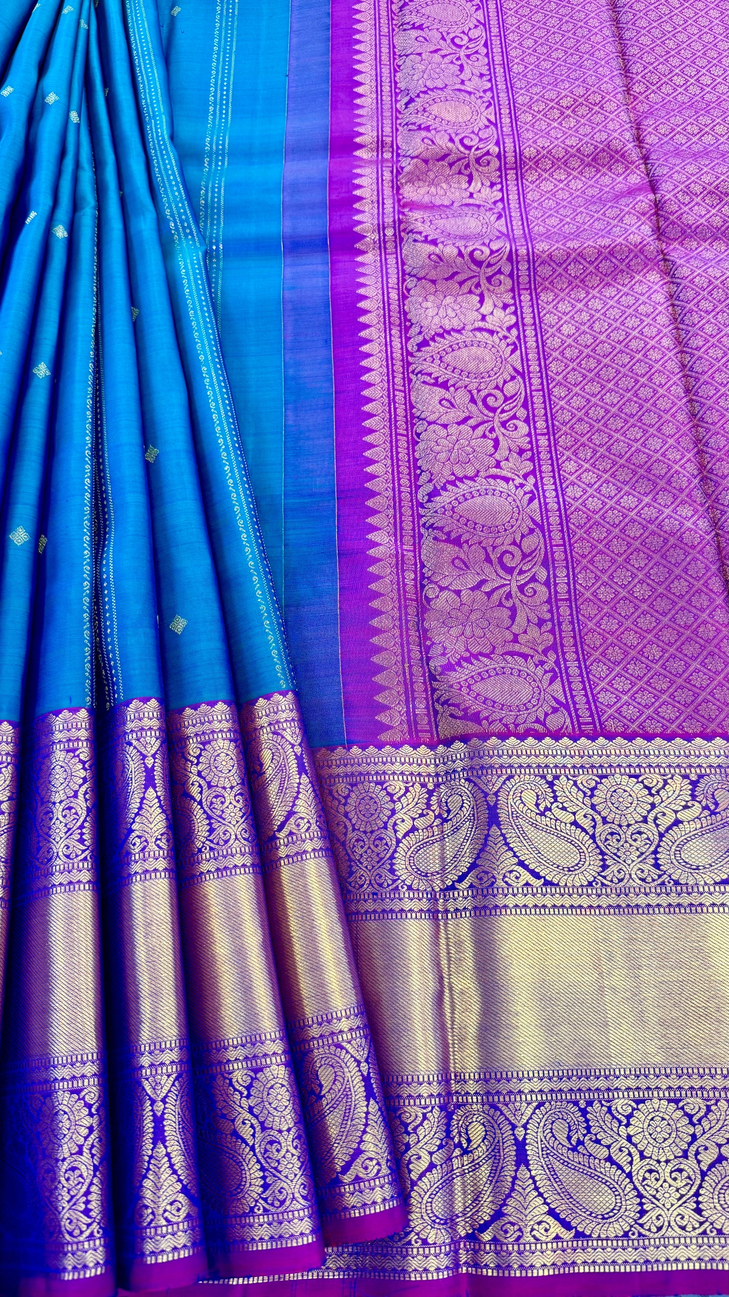 DUAL TONE PEACOCK BLUE WITH CONTRAST PURPLE HANDLOOM KANICHIPURAM SILK SAREE (KSS12)