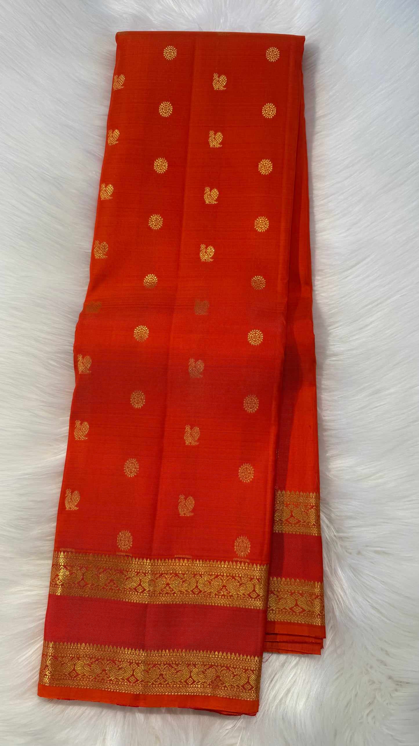 ORANGE GOLD ZARI HANDLOOM KANCHIPURAM SILK SAREE (KSS432)