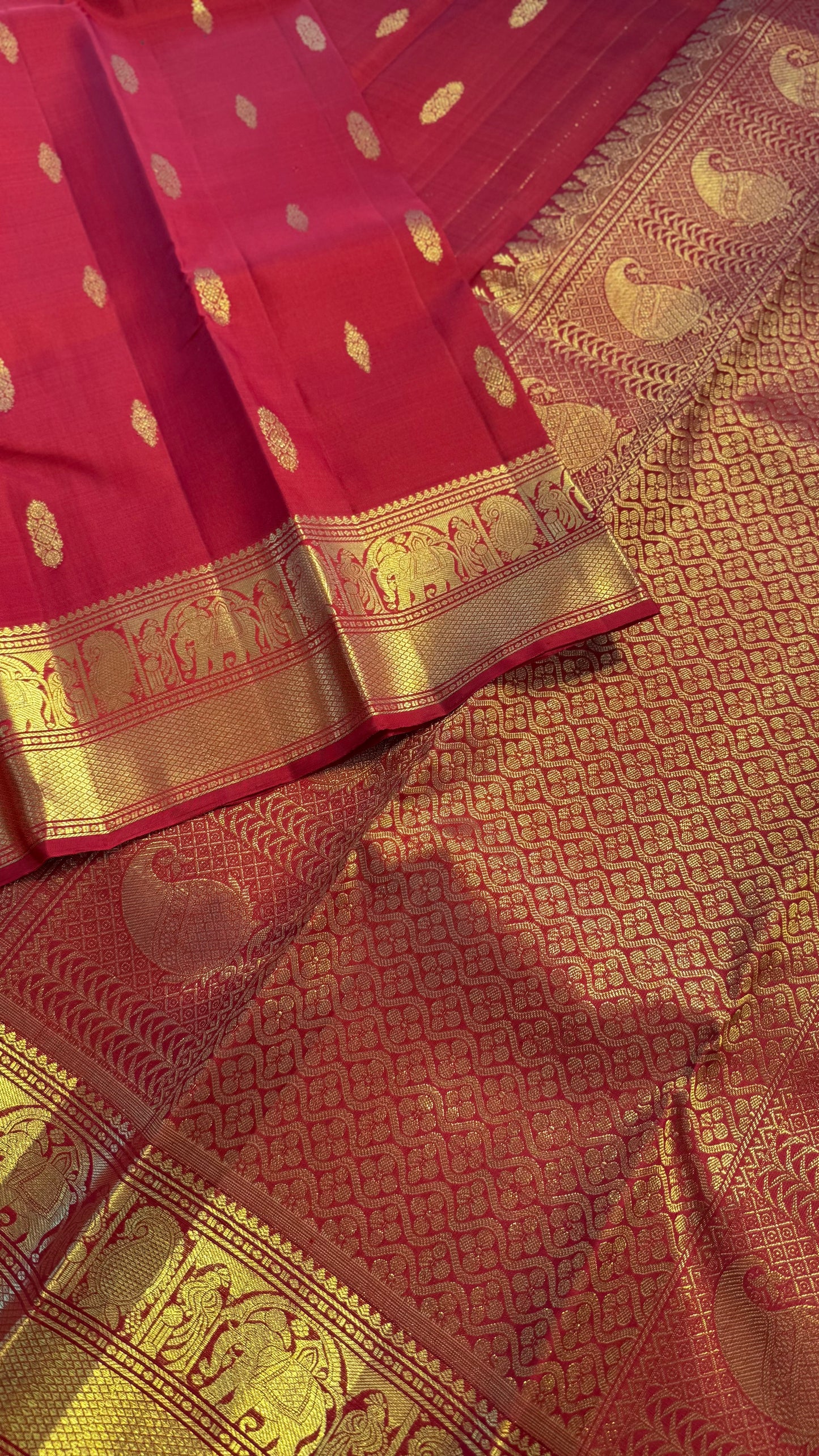 RED GOLD ZARI HANDLOOM KANICHIPURAM SILK SAREE (KSS240)