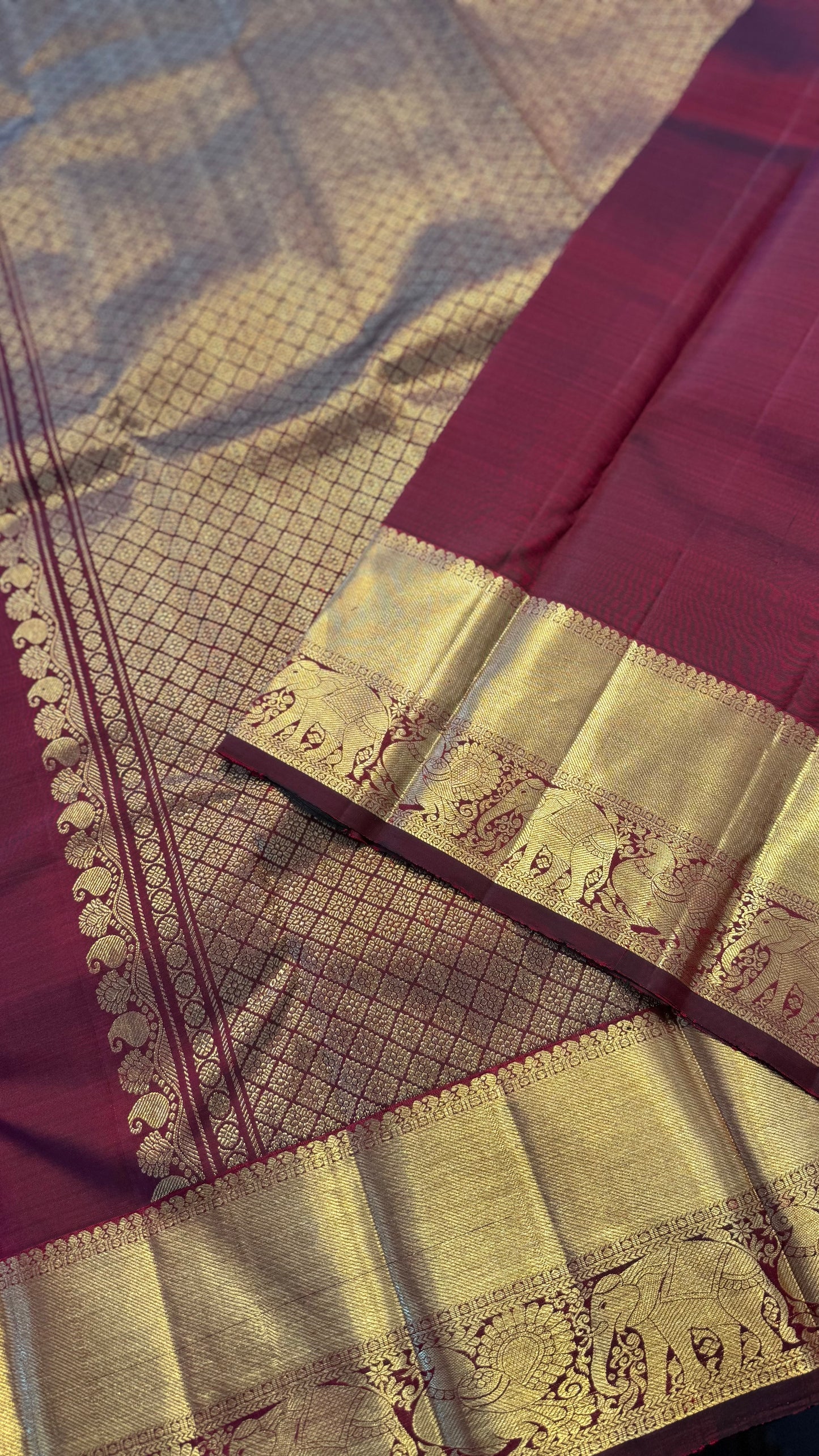 MAROON GOLD ZARI HANDLOOM KANICHIPURAM SILK SAREE (KSS237)