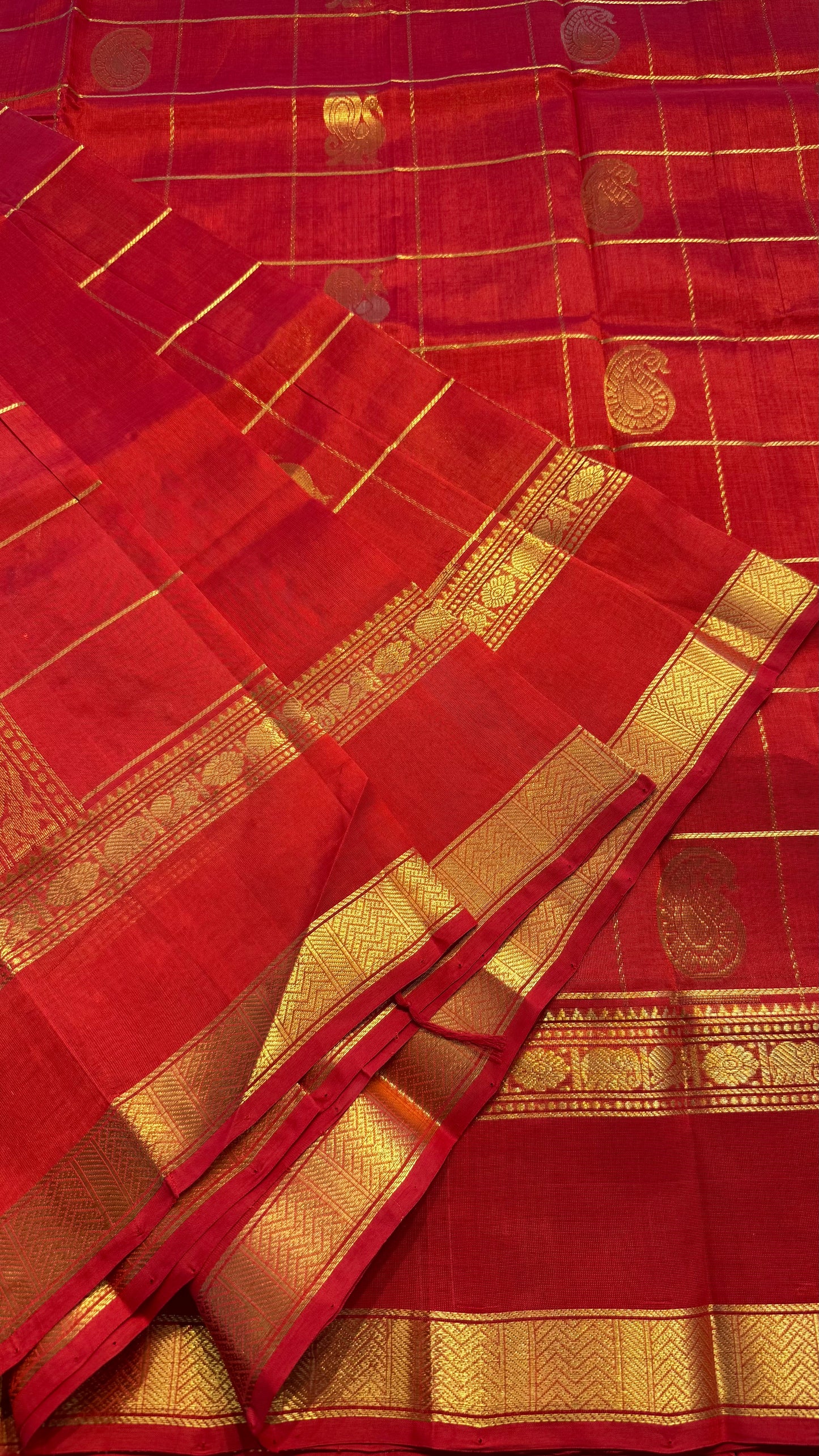 CHILI RED KATTAM HANDLOOM KANCHIPURAM SILK COTTON (KSC131)