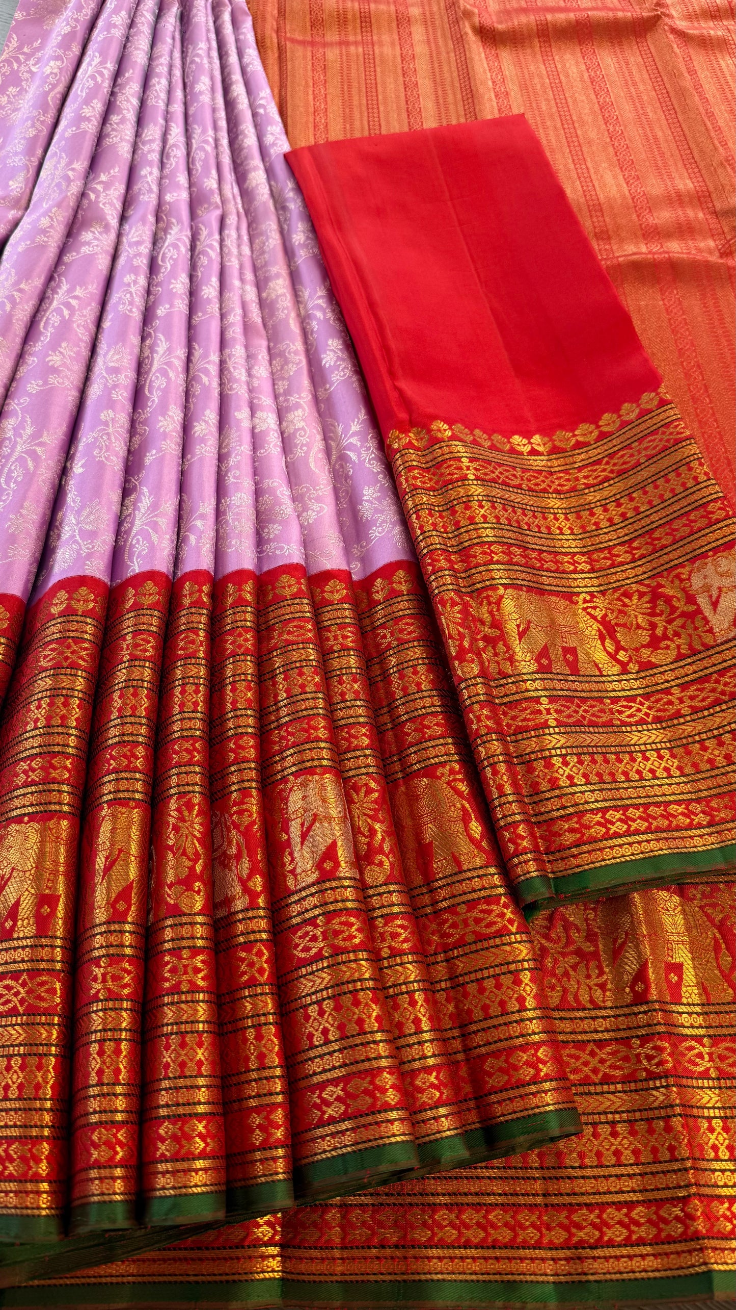 BRIDAL PASTEL LILAC PURPLE GOLD & SILVER ZARI HANDLOOM KANICHIPURAM SILK SAREE (KSS97)