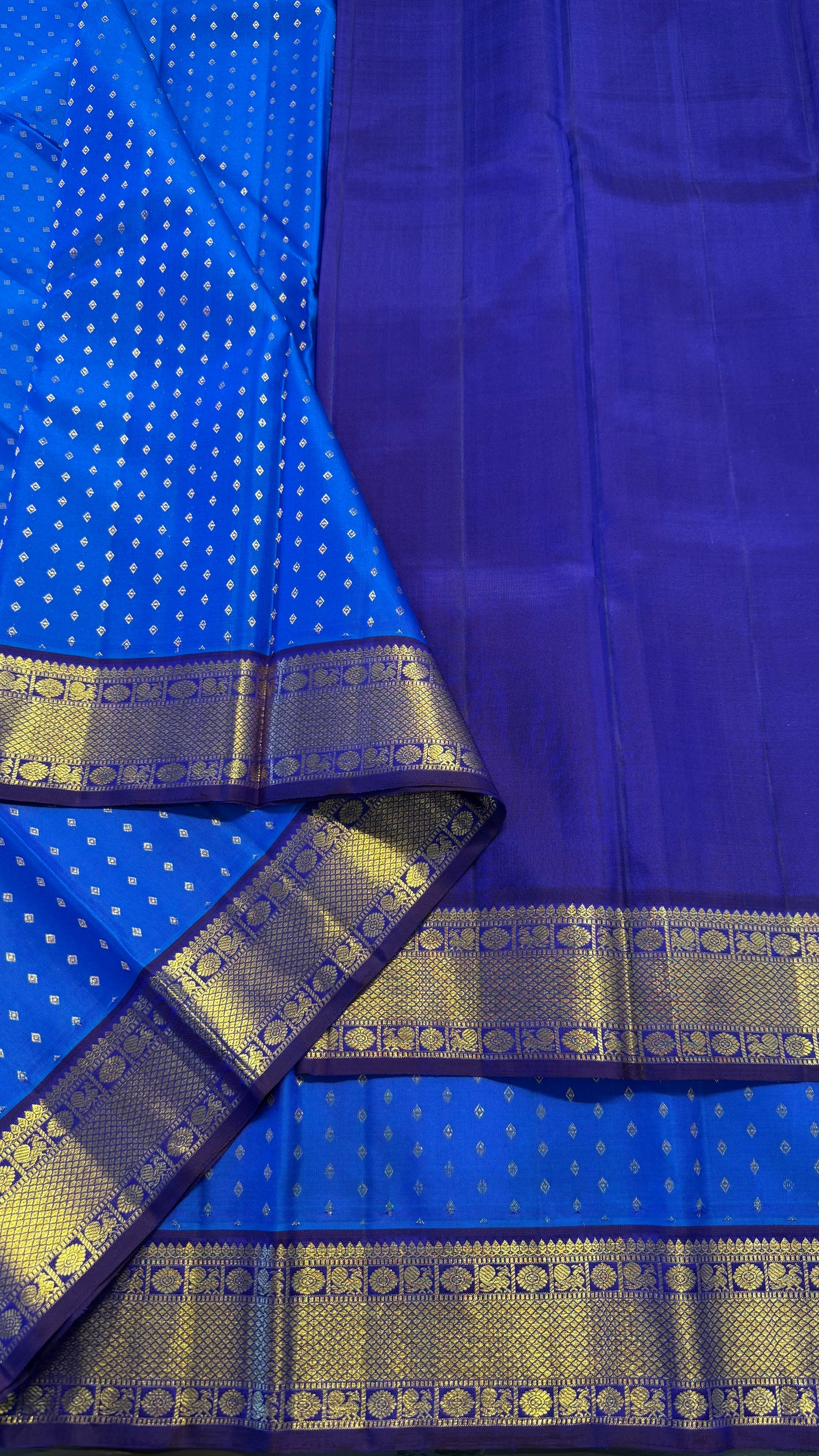 ROYAL BLUE CONTRAST WITH PURPLE GOLD ZARI HANDLOOM KANICHIPURAM SILK SAREE (KSS286)