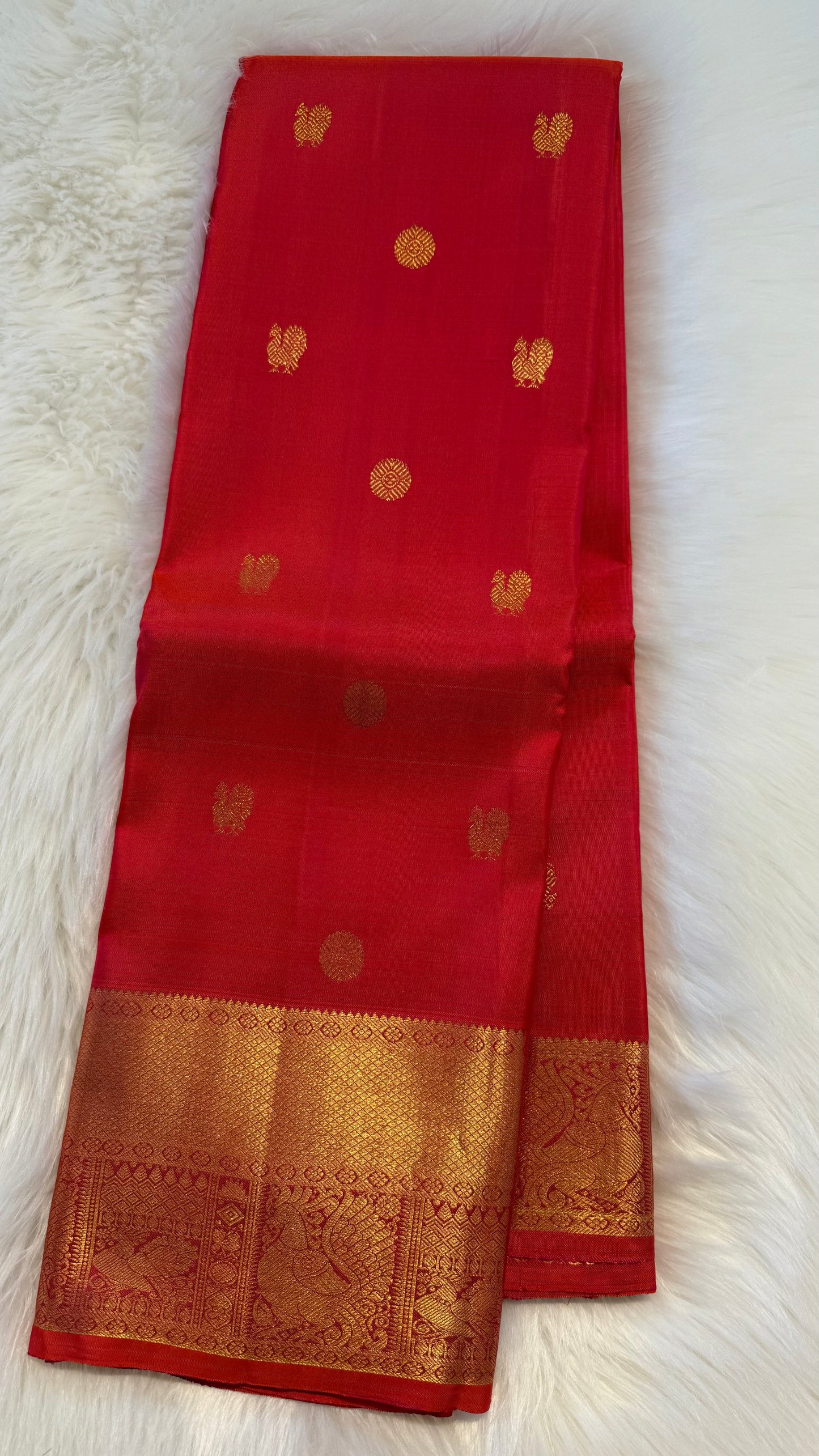 KANAKAMBARAM ORANGE GOLD ZARI HANDLOOM KANICHIPURAM SILK SAREE (KSS177)