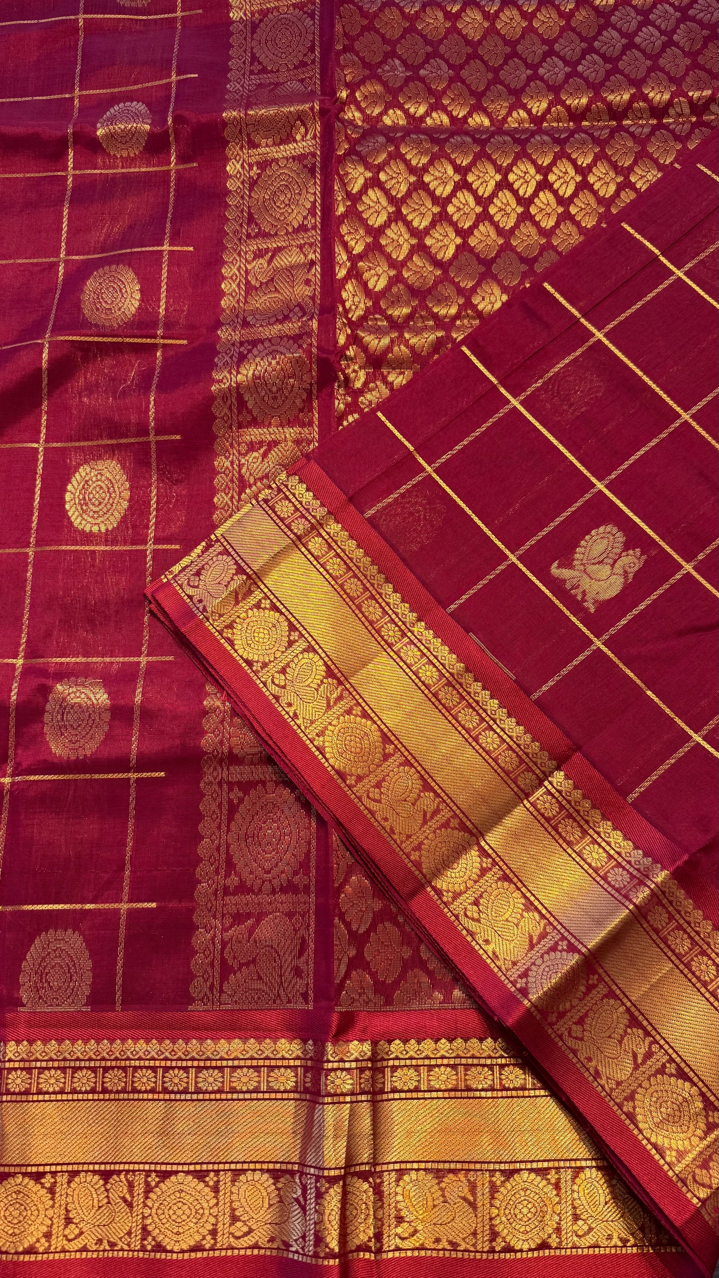 RED KATTAM HANDLOOM KANCHIPURAM SILK COTTON (KSC127)