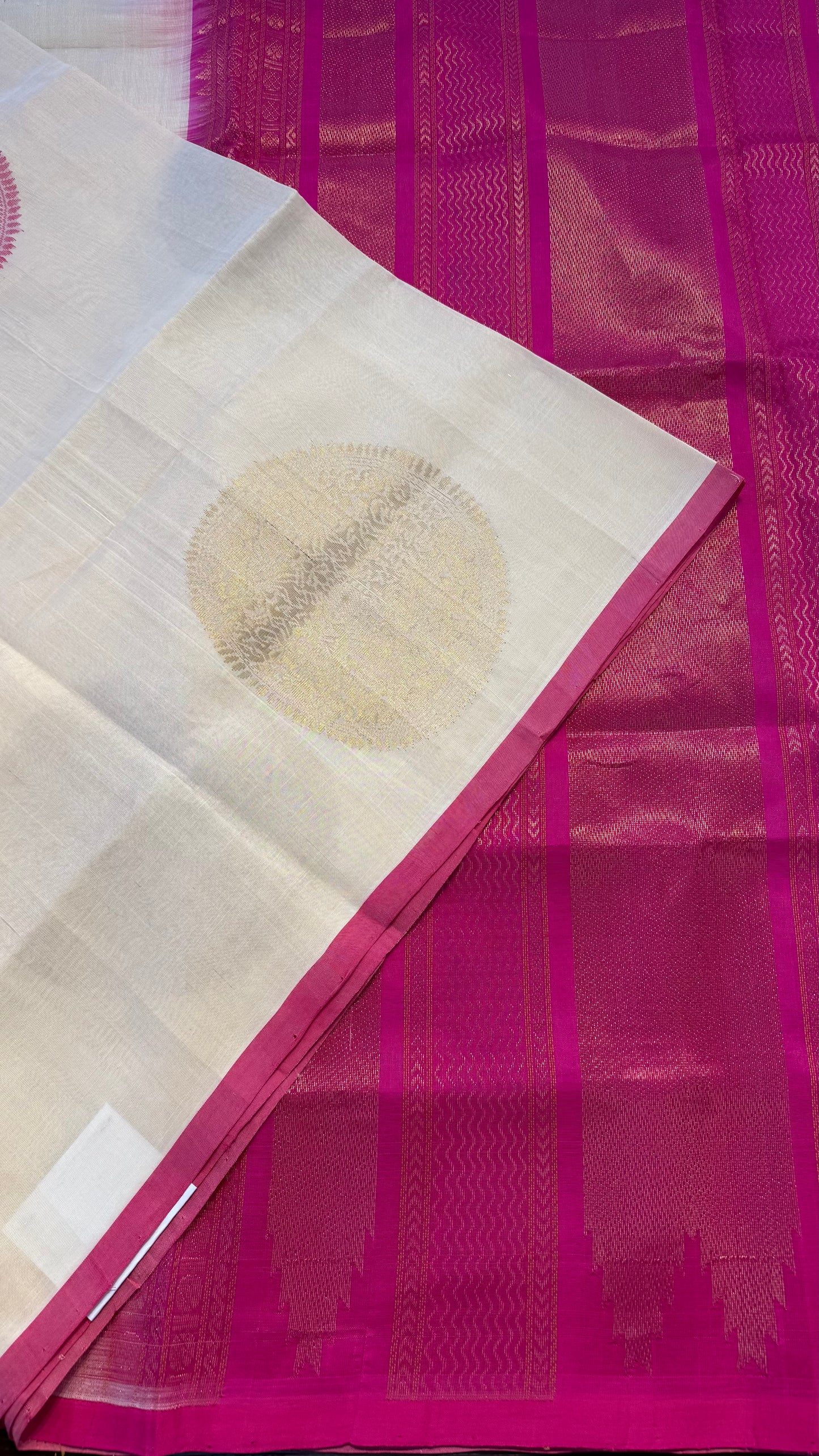 OFF WHITE WITH PINK HANDLOOM KANCHIPURAM SILK COTTON (KSC58)