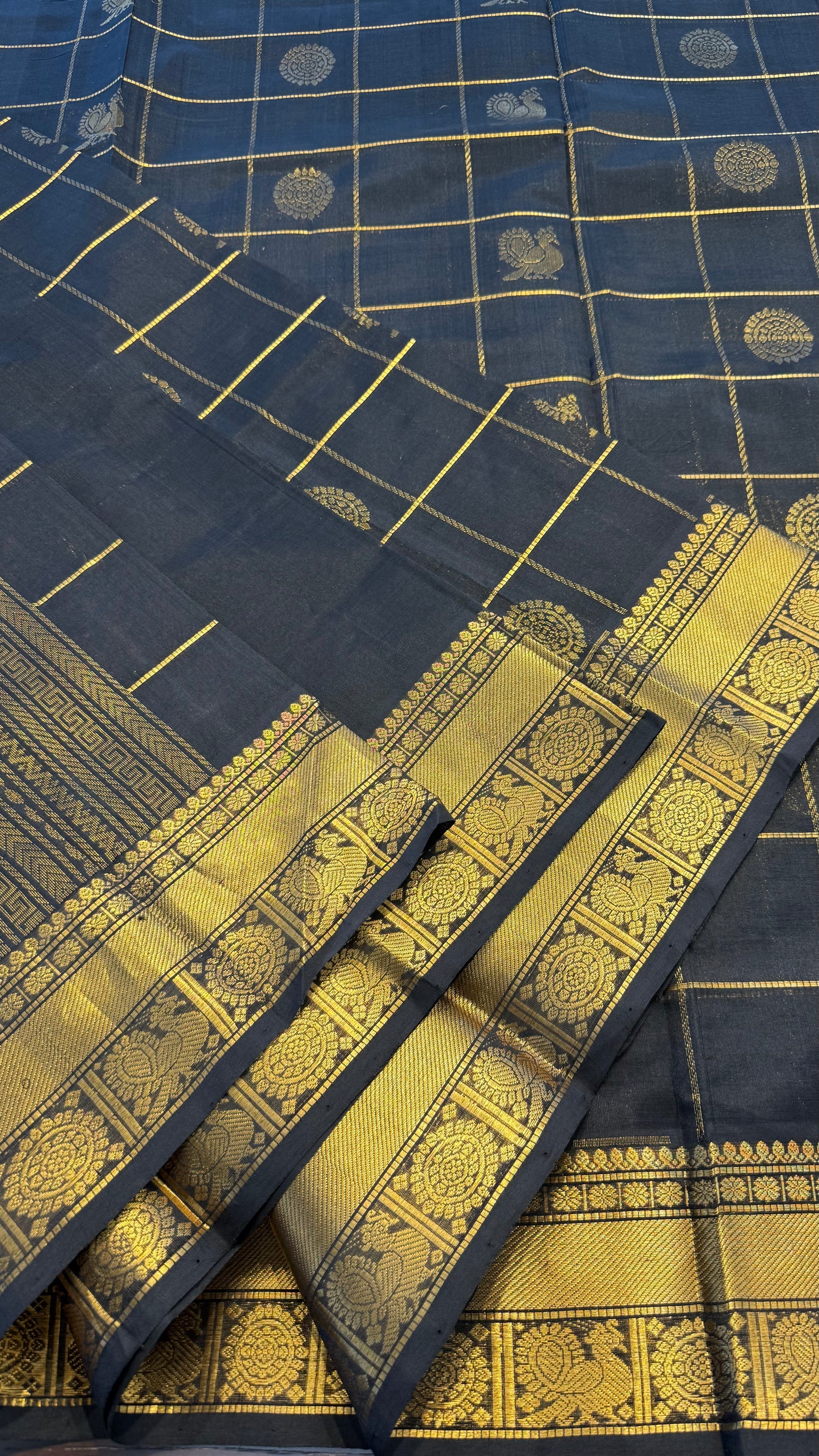 BLACK KATTAM HANDLOOM KANCHIPURAM SILK COTTON (KSC85)
